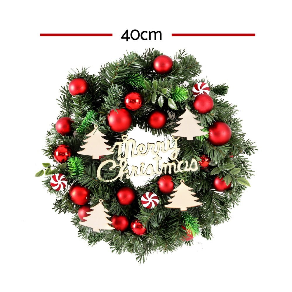 40CM Christmas Wreath with Baubles - Xmas Garland Holiday Decor for Door, Wall, Party & Home Decoration - Perfect for Christmas Tree, Fireplace Mantel and Holiday Festivities