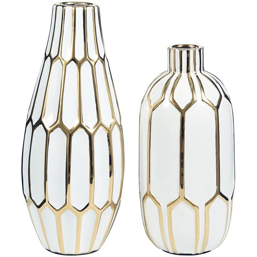 Bowery Hill 2 Piece Ceramic Vase Set - Gold and White Home Decor for Living Room, Dining Table & Wedding Centerpieces