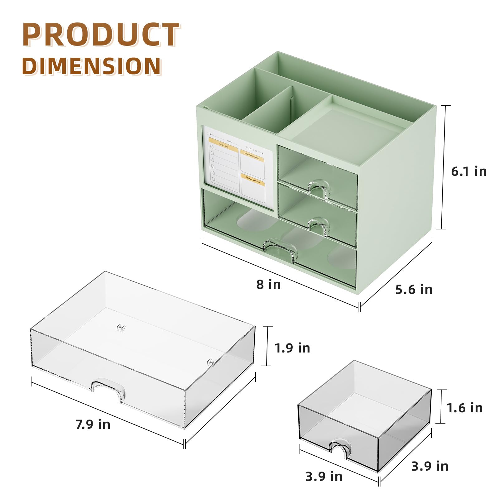 Marbrasse 3-Drawer Desk Organizer with 4 Compartments - Multi-Functional Pencil & Pen Holder for Office, Home, School - Green Desktop Storage for Supplies, Stationery & Accessories - Perfect for Workspace Organization & Decluttering