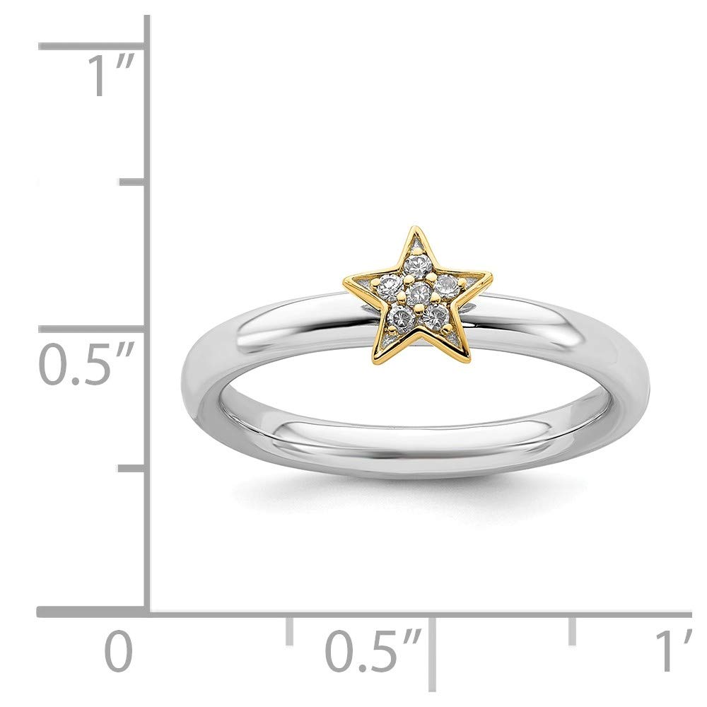 925 Sterling Silver Stackable Gold Plated Diamond Star Ring Eternity Band (0.036 cttw) - Perfect for Everyday Wear, Gifts & Special Occasions