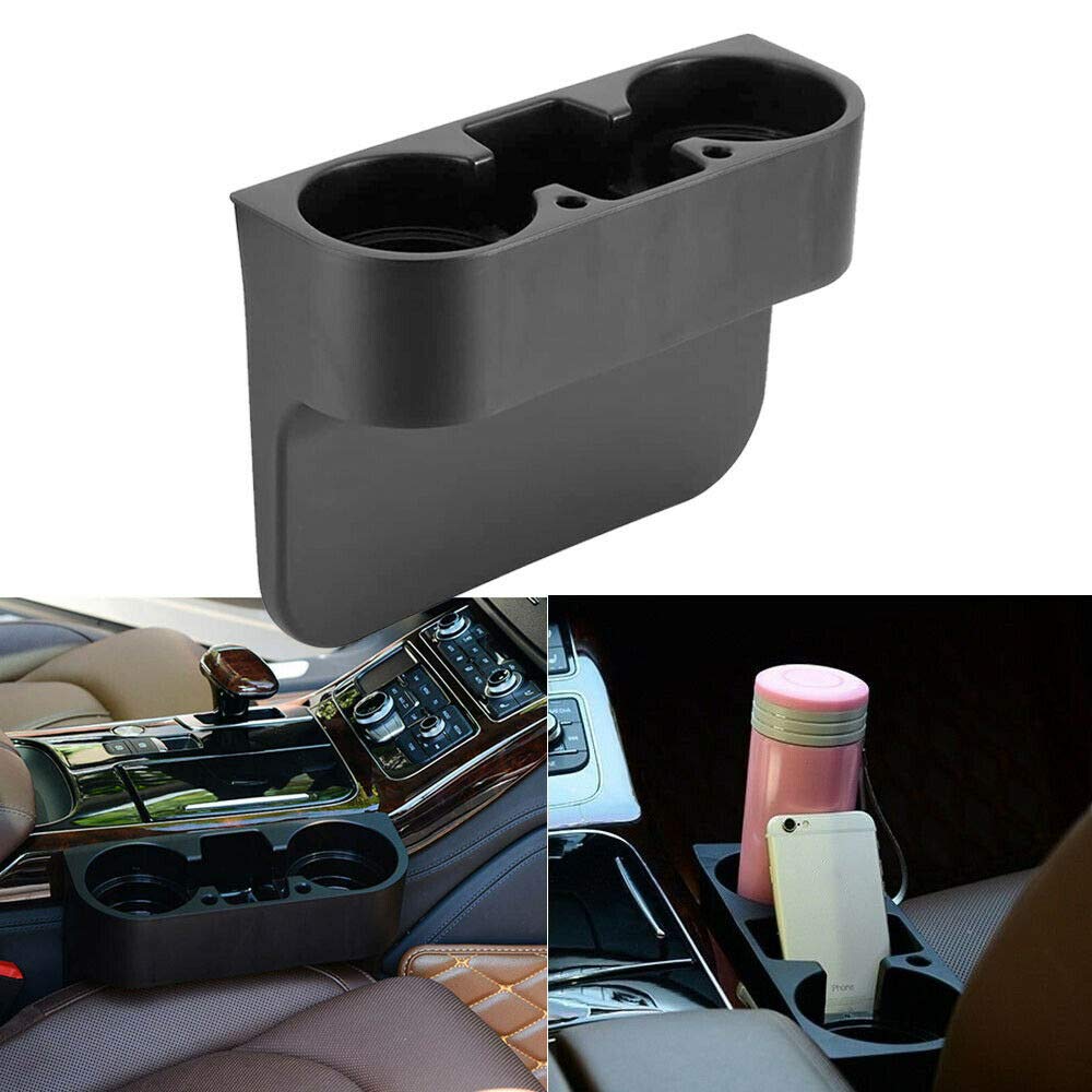 NA Car Auto Seat Gap Organizer - Black Cup Holder, Bottle & Phone Mount for Drink Storage | Perfect for Road Trips & Commuting