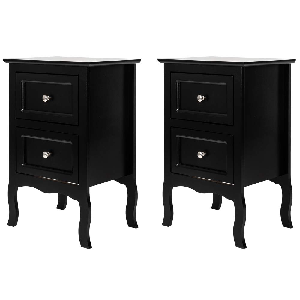 Country Style Nightstand with 2 Drawers - Bedside Table Cabinet for Bedroom, Small Spaces & Dorm Rooms - Compact Night Stand for Kids Room, Living Room & Apartment (Black, 2-Pack) - Perfect for Storage & Bedside Organization