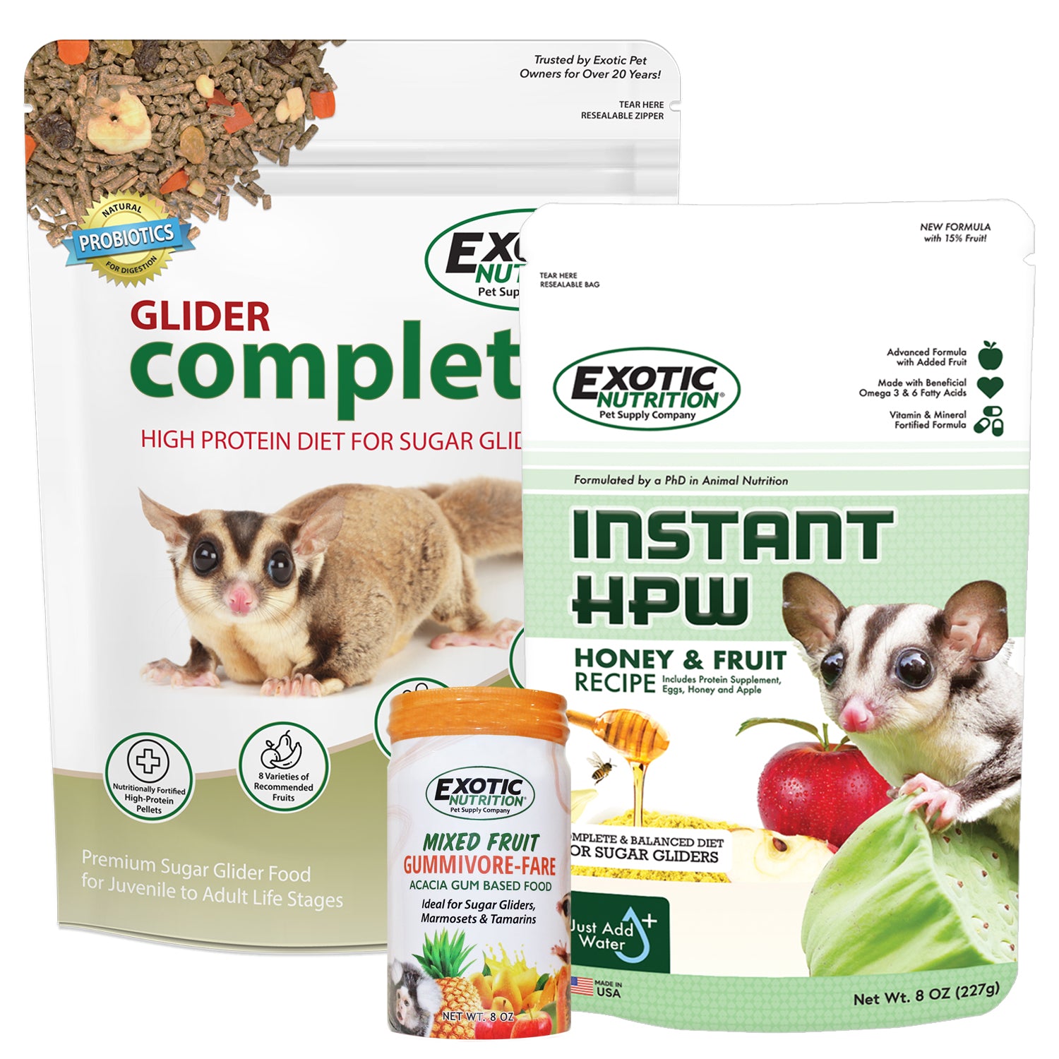 Glider Complete Deluxe Food Starter Kit - Premium Sugar Glider Nutrition Pack for Small Pets | Perfect for Baby & Adult Sugar Gliders at Home or Travel