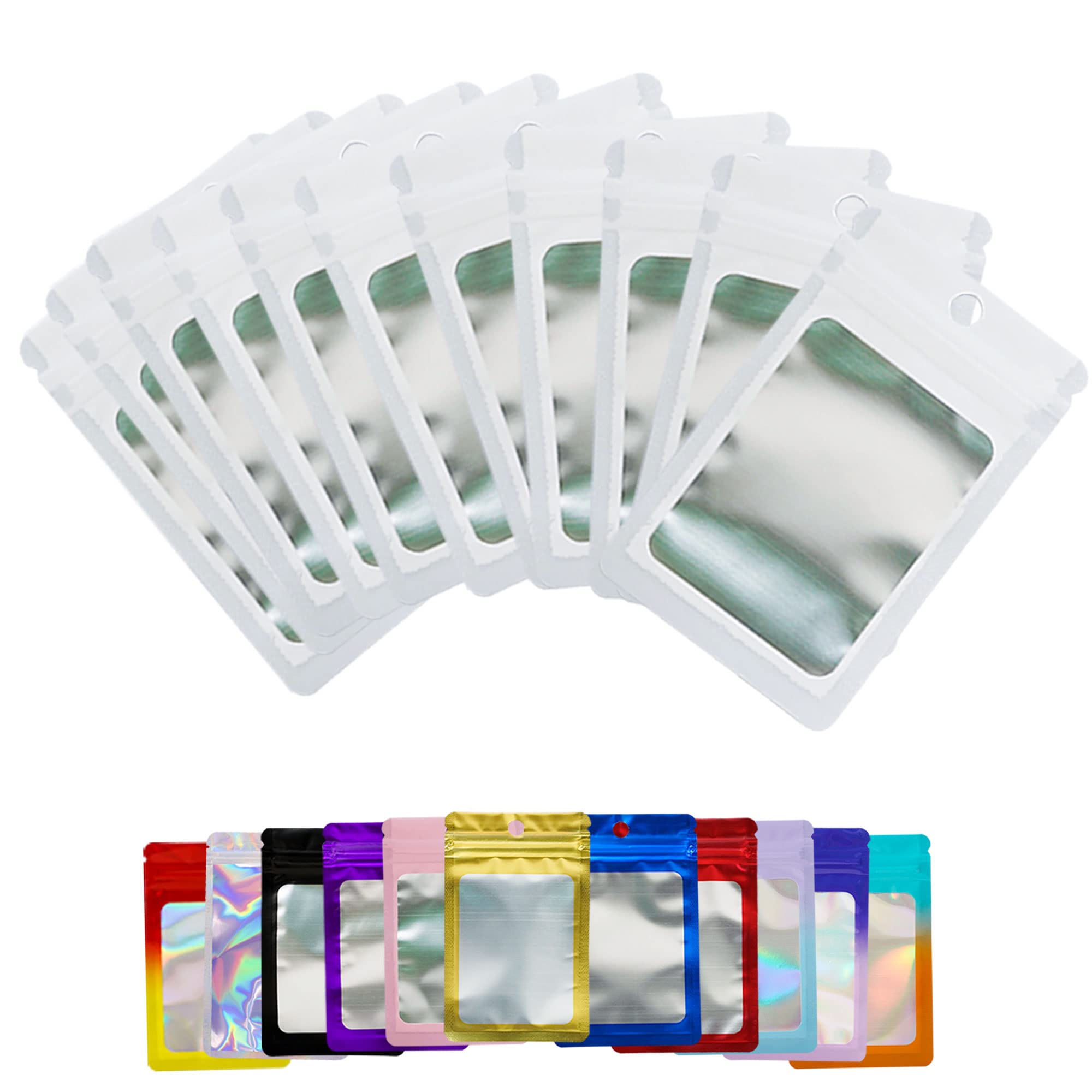 100-Pack White Resealable Mylar Holographic Bags - 5.12