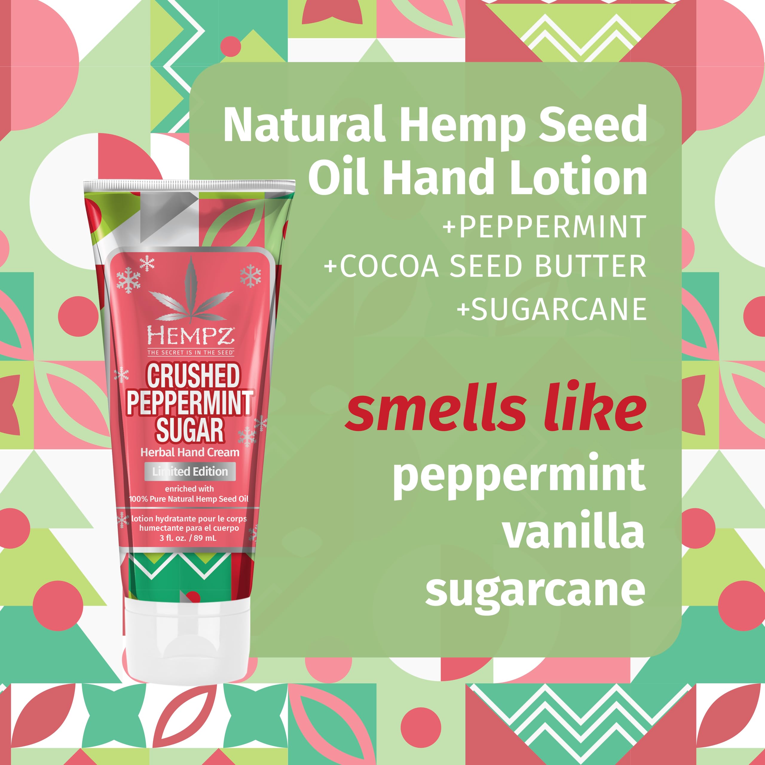 Hempz Crushed Peppermint Sugar Hydrating Hand Cream - Travel Size 3 oz | Moisturizing Hand Lotion for Dry Skin | Perfect Holiday Gift for Men & Women | Great for Office, Travel & Winter Care