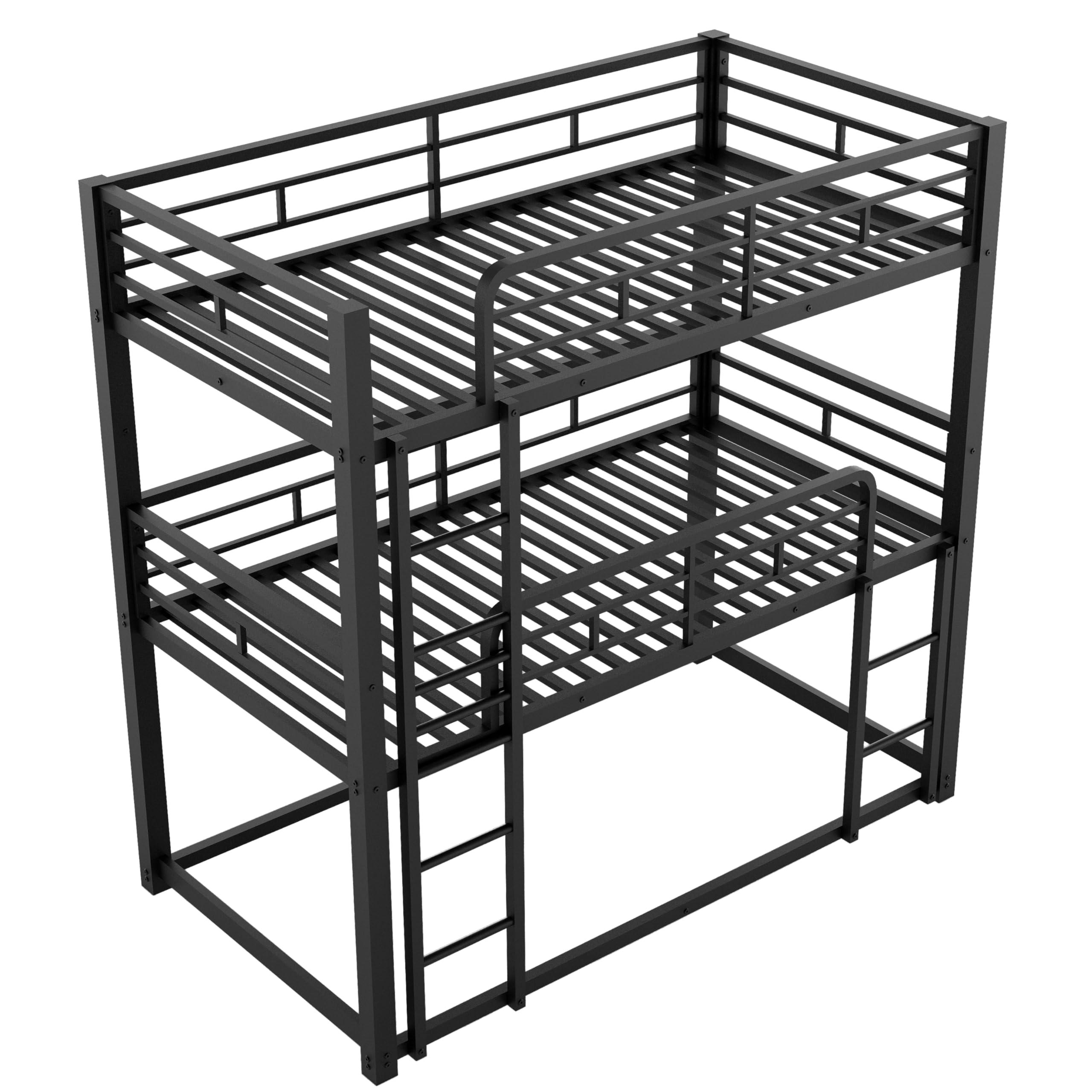 Sturdy Triple Bunk Bed - Twin Over Twin Over Twin Metal Bunk Beds with Ladder | Space-Saving Bedroom Solution for Kids, Teens & Adults | No Box Spring Required | Easy Assembly | Black Finish | Perfect for Dorms, Hostels & Large Families