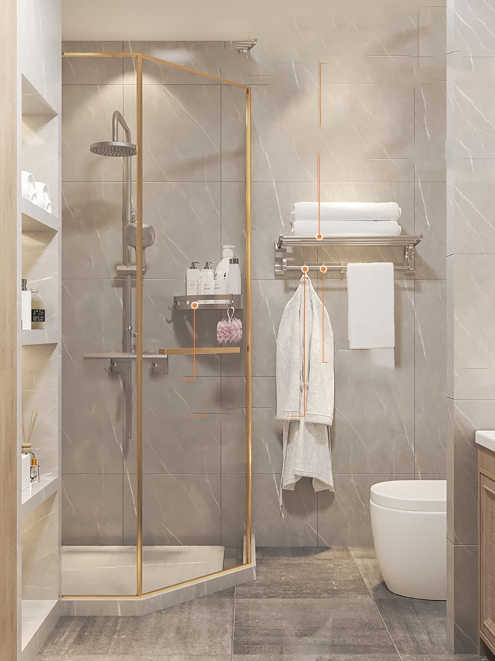 Stainless Steel Adjustable Double Towel Bar Rack - Modern Wall Mount Bathroom Organizer with Polished Finish (50cm, Silver) - Perfect for Hotels, Spas & Home Bathroom Storage