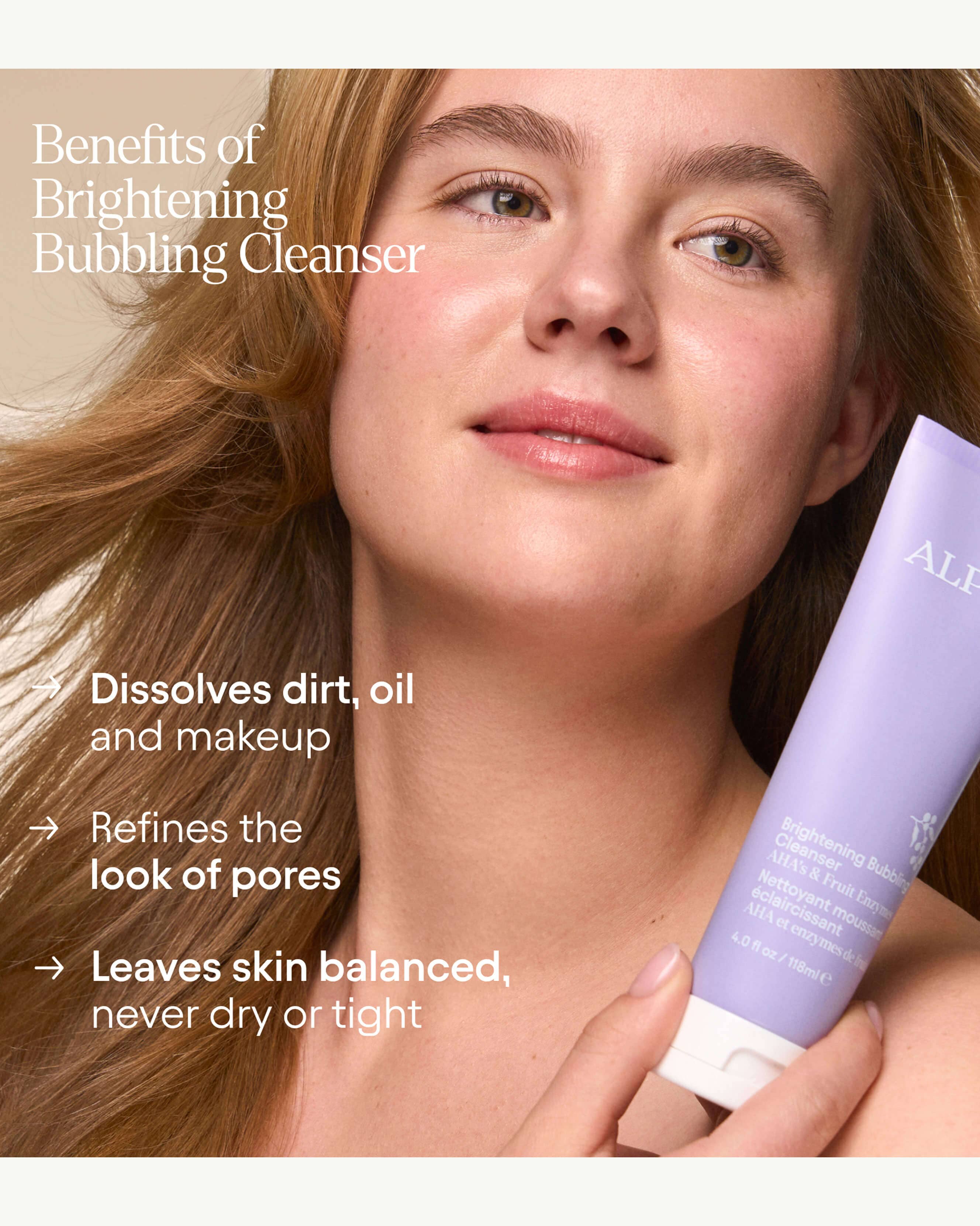 Brightening Bubbling Cleanser with AHA & Fruit Enzymes - Gentle Exfoliating Face Wash for Glowing Skin | Perfect for Morning & Night Skincare Routine