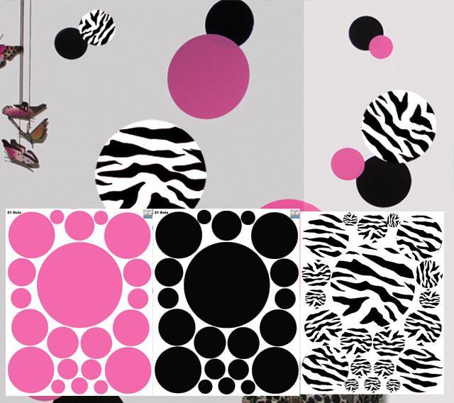 Zebra Pink & Black Dot Decals - Waterproof Vinyl Stickers for Laptop, Phone, Water Bottle - Perfect for Kids Room, School Supplies, DIY Crafts & Party Decorations