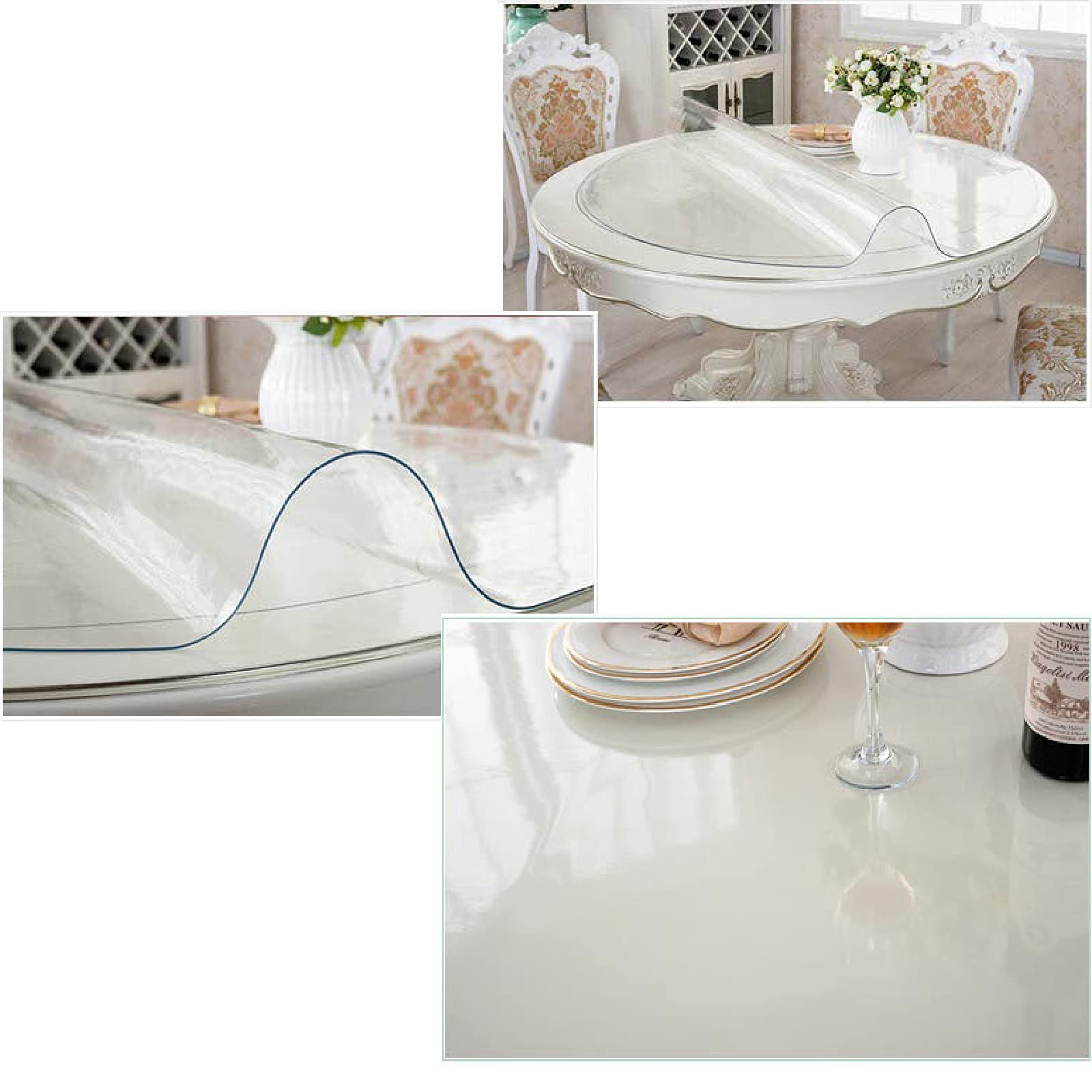 Round Transparent PVC Tablecloth - Clear Table Cover Protector for Dining, Coffee, and Writing Desks (150cm/59in) - Ideal for Home, Office, and Party Use