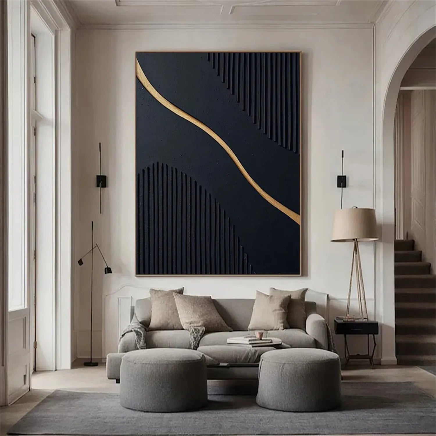 Black Gold Minimalist Textured Abstract Wall Art Painting #MZ098 - Modern Home Decor for Living Room, Bedroom & Office