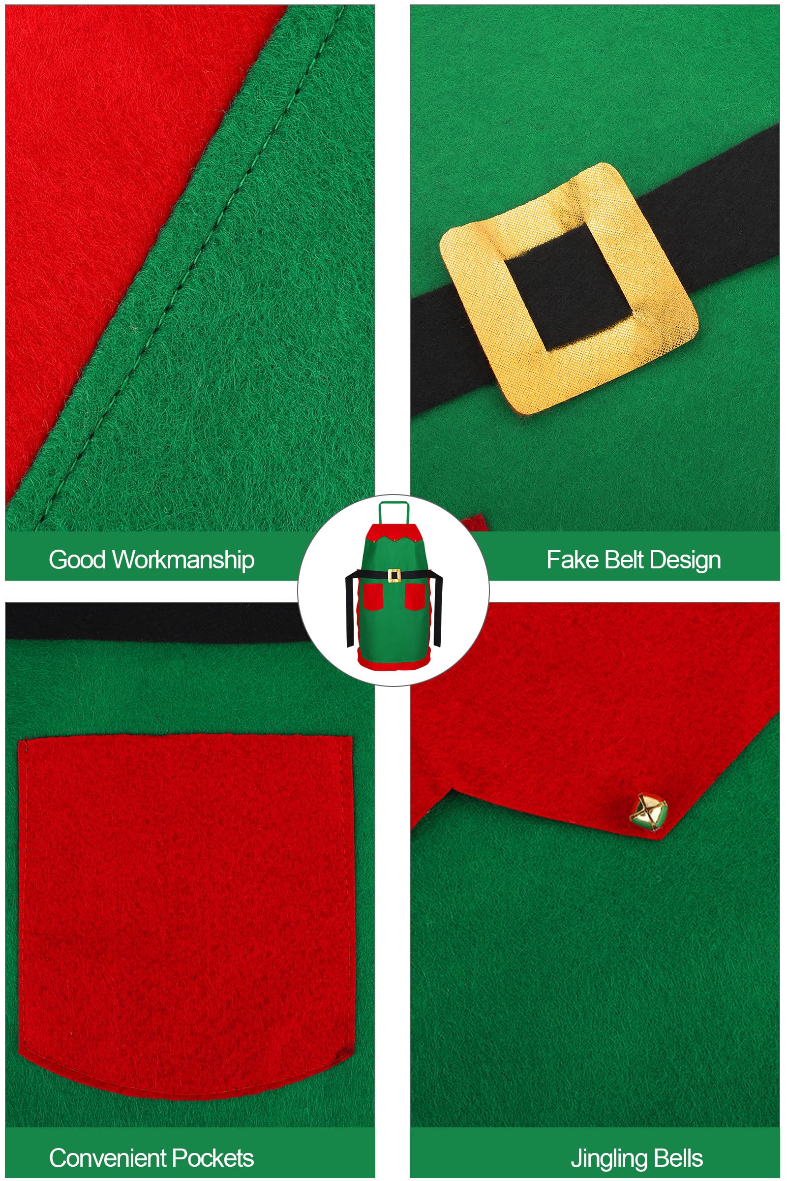 Hiwooii Christmas Adult Elf Costume Set - Santa's Helper Outfit with Apron, Hat, Jingle Bells, Shoes & Stockings | Perfect for Holiday Parties, Cosplay & Festive Events
