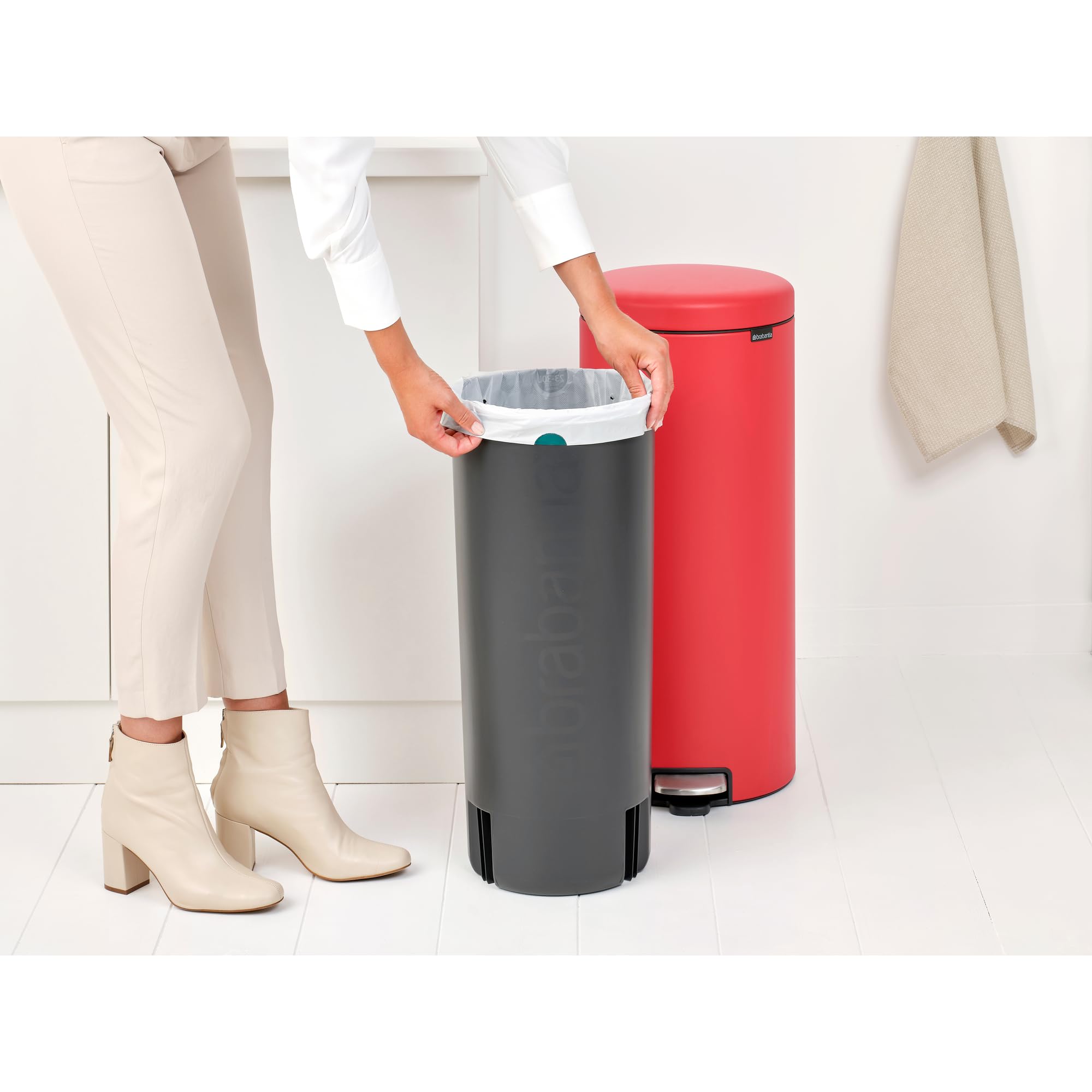 Brabantia New Icon Step Trash Can 8 Gallon - Soft Closing Kitchen Garbage & Recycling Bin with Removable Bucket in Mineral Red | Perfect for Modern Kitchens, Offices & Eco-Friendly Homes