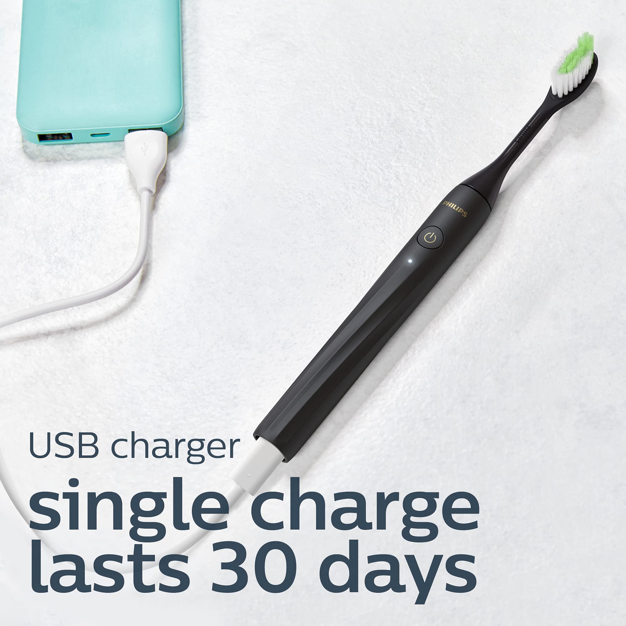 Philips One by Sonicare Rechargeable Electric Toothbrush with Brush Head Bundle - Shadow Black (BD3001/AZ) | Perfect for Travel & Daily Oral Care at Home