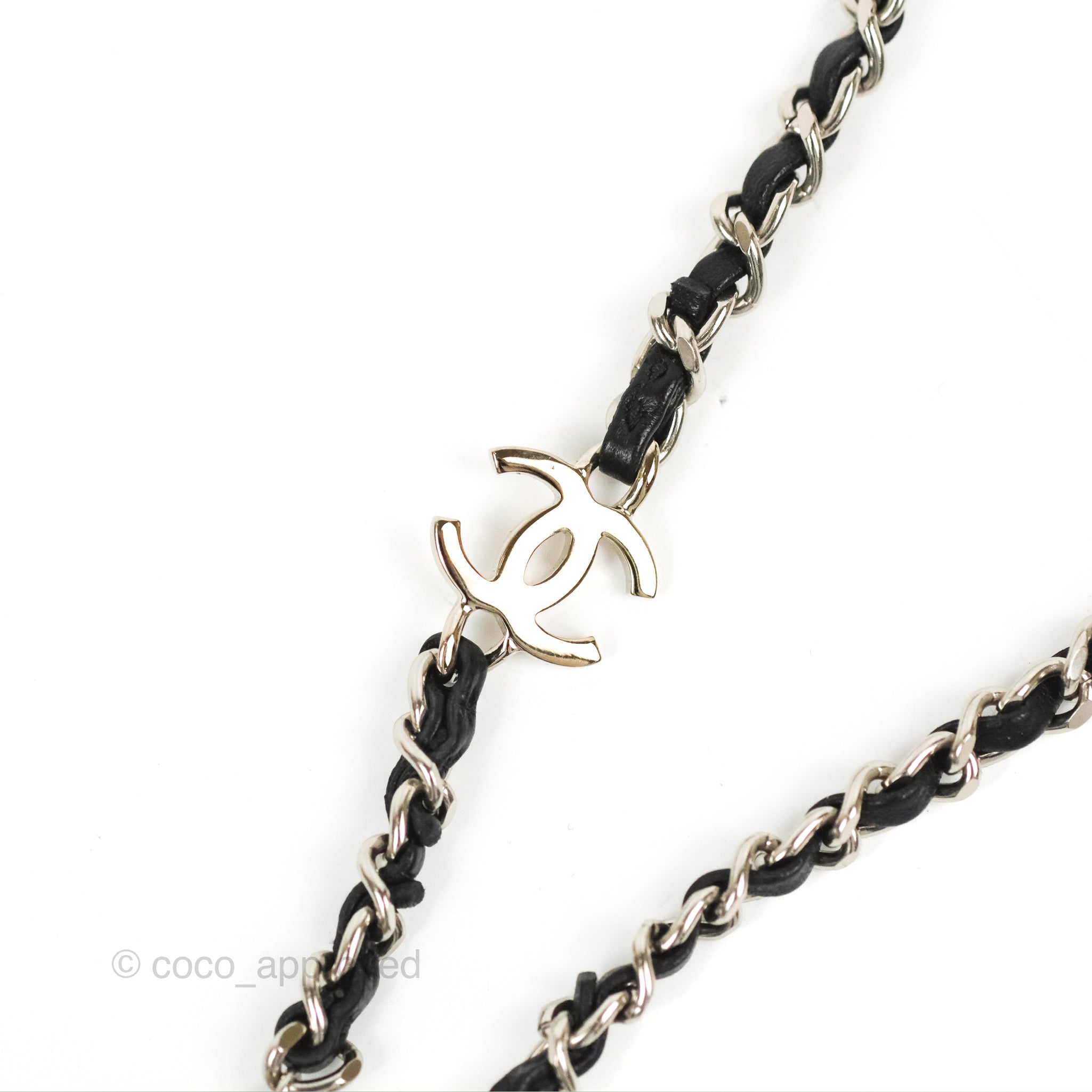 Chanel CC Woven AirPods Necklace in Black Lambskin with Silver Hardware - Stylish Accessory for Music Lovers & Fashion Enthusiasts