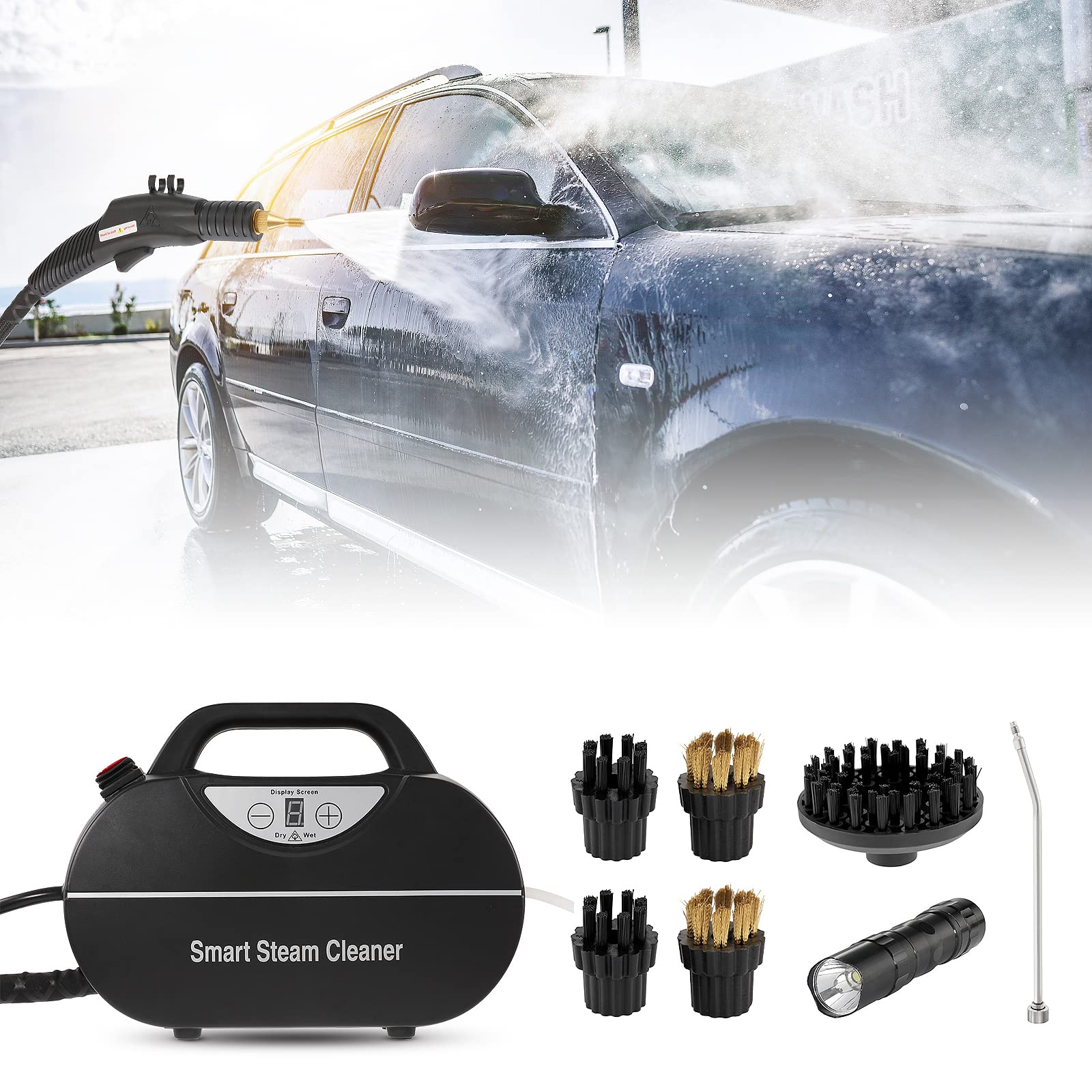 WICHEMI 1800W Handheld Steam Cleaner - High Temperature Portable Electric Steam Cleaning Machine for Car, Home, Kitchen & Detailing | Perfect for Car Upholstery, Tile Grout, Oven & Appliance Cleaning