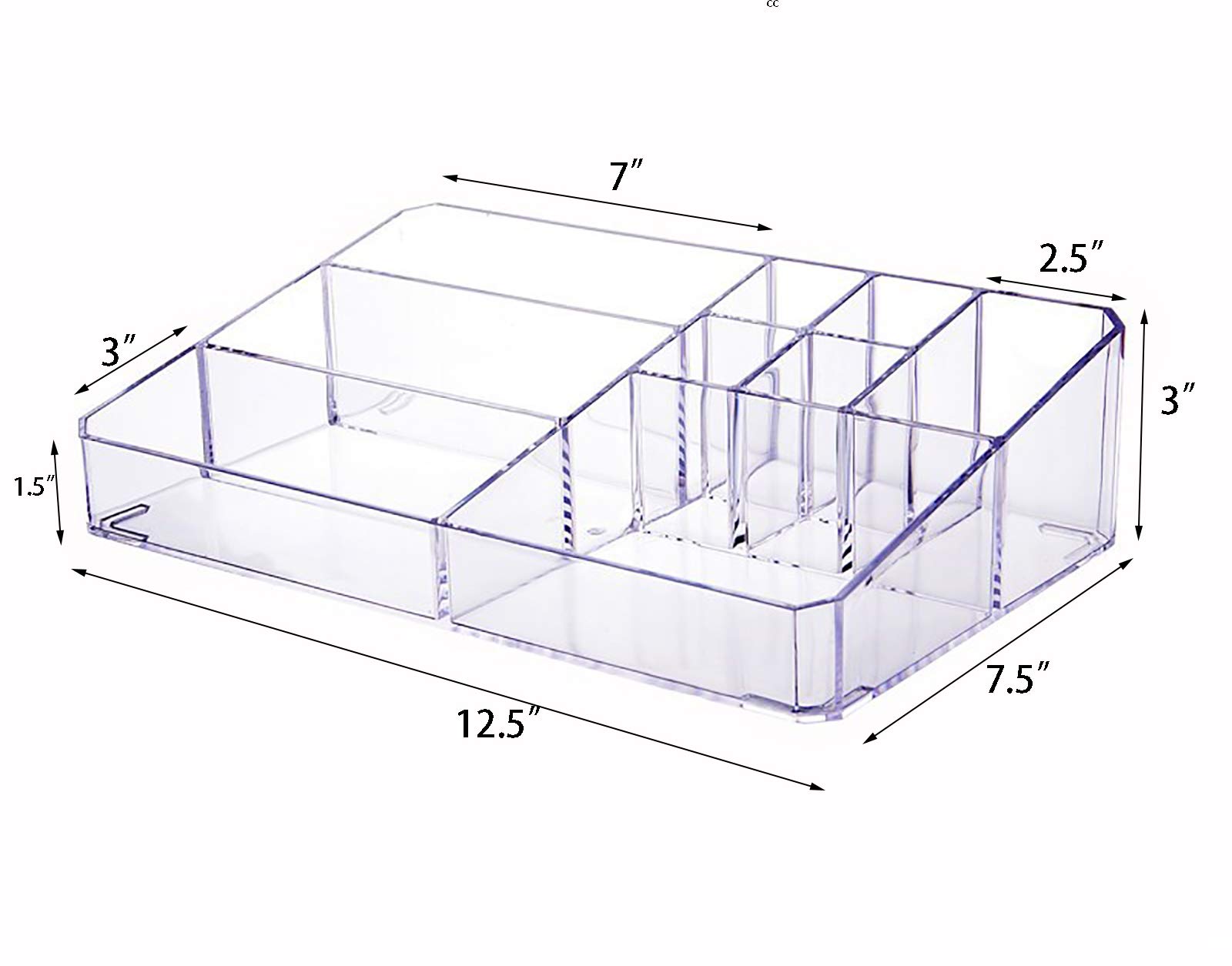 Jucoan 2 Pack Clear Acrylic Makeup Organizer Tray - 9 Compartment Vanity Storage for Cosmetics, Skincare, Lipsticks & Brushes (12.5