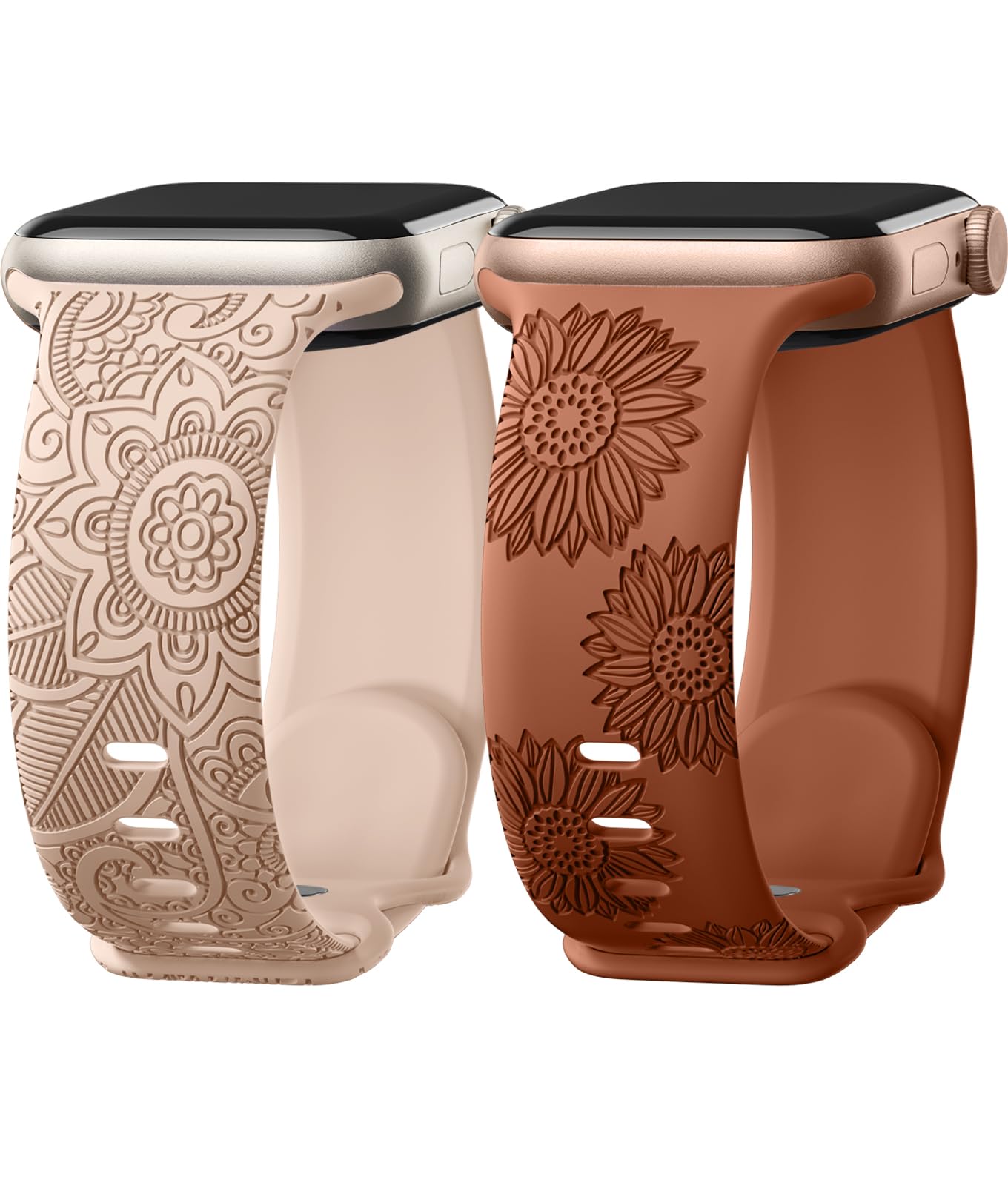Floral Engraved Soft Silicone Apple Watch Band for Women - Compatible with 38mm 40mm 41mm 42mm 44mm 45mm 46mm 49mm iWatch Series 10 9 8 7 SE Ultra 1/2 - Cute Pattern Sport Strap for Gym, Workout & Everyday Wear