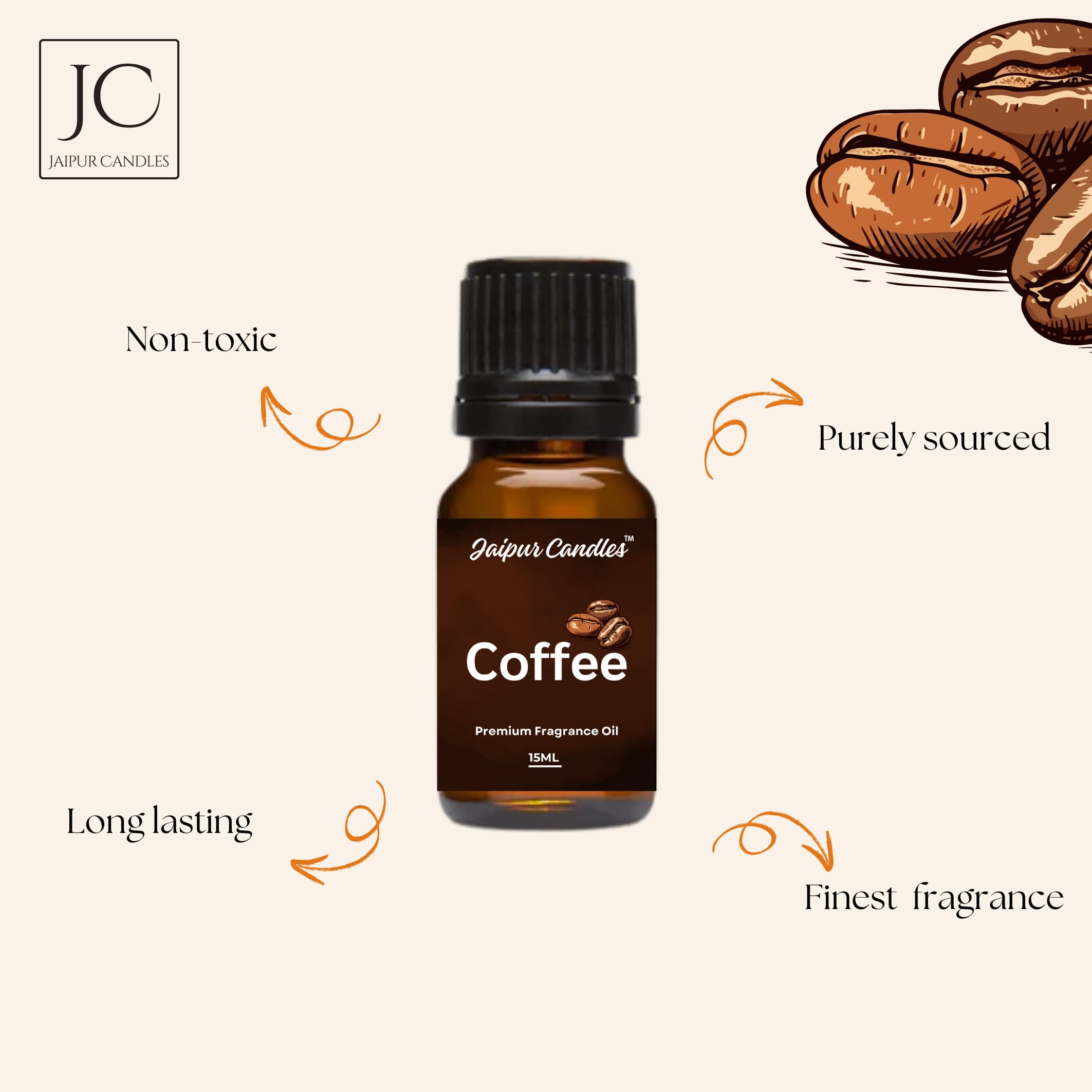 Jaipur Candles Premium Coffee Fragrance Oil - 15ml Aromatherapy Essential Oil for Home, Diffusers, Candles & Soap Making | Relaxing Scent for Stress Relief & Mood Enhancement | Perfect for Spa, Yoga & Meditation Spaces