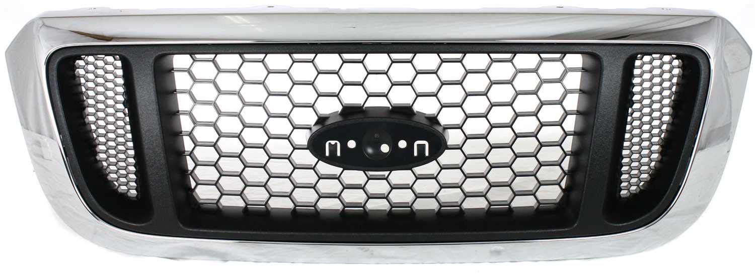 Go-Parts Chrome Honeycomb Grille for 2004-2005 Ford Ranger - Painted Argent Insert Replacement | Front Grill Upgrade for Off-Road & Custom Truck Look