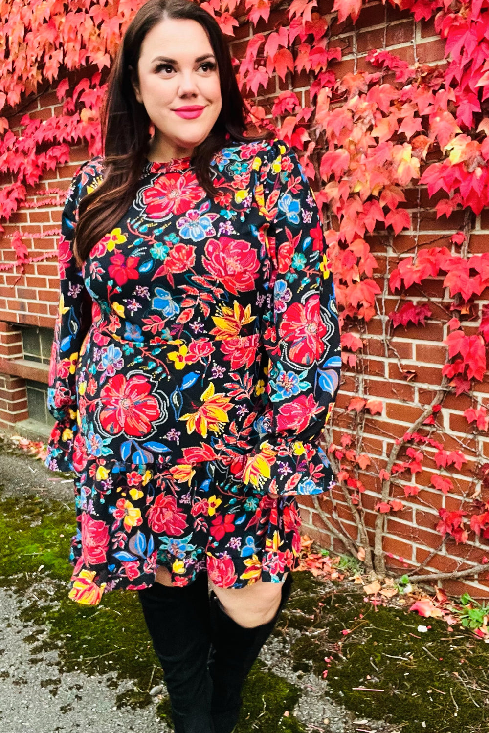 Elegant Black Floral Sequin Print Ruffle Sleeve Mock Neck Dress for Women - Perfect for Cocktail Parties, Date Nights & Special Occasions