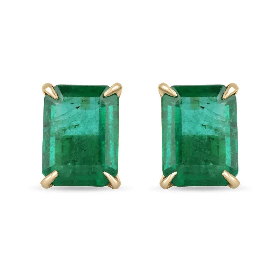 5.62tcw Classic Vivid Green Emerald Solitaire Stud Earrings in 18K Gold - Perfect for Weddings, Anniversaries & Special Occasions