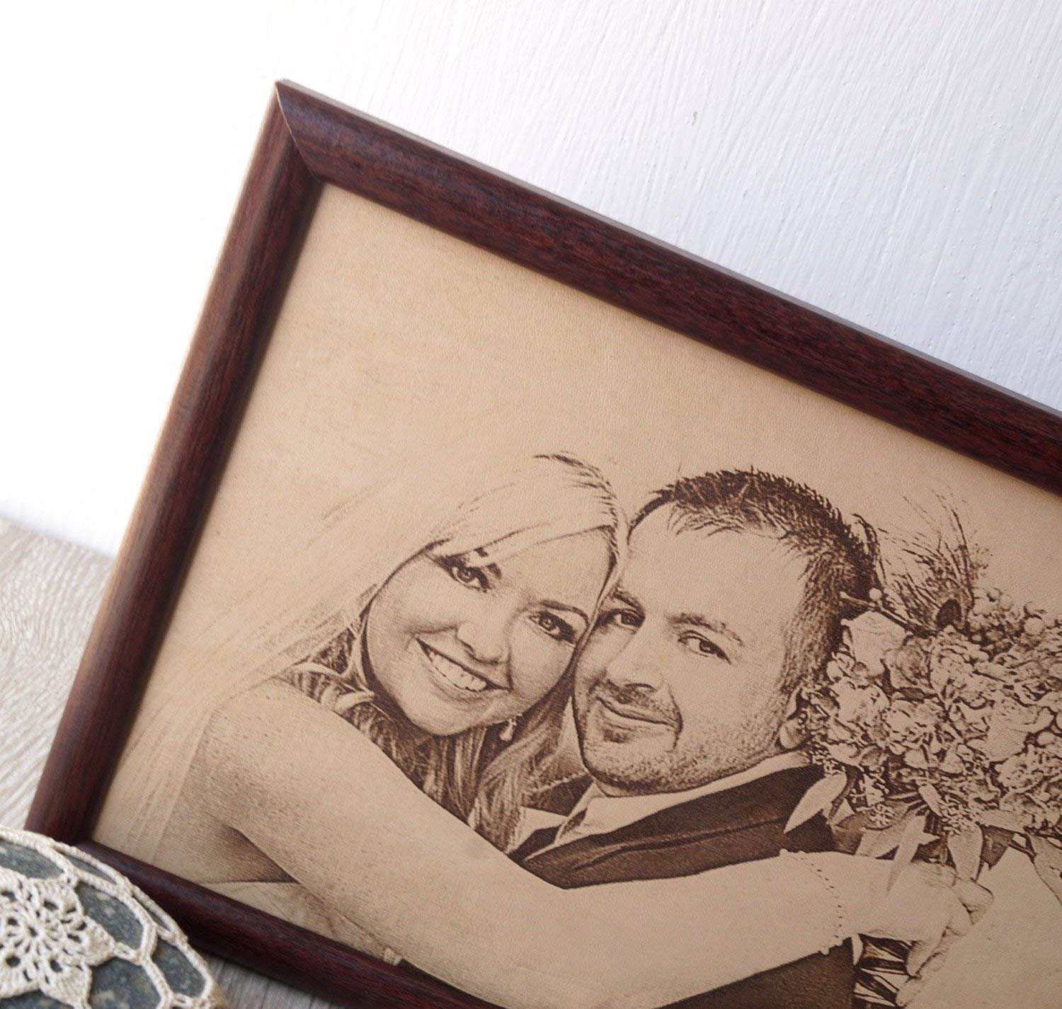 Custom Engraved Genuine Leather Photo Frame - Personalized 3D Picture on Real Leather - Perfect 3rd Wedding Anniversary Gift for Couples - Home & Office Decor, Romantic Keepsake for Special Occasions