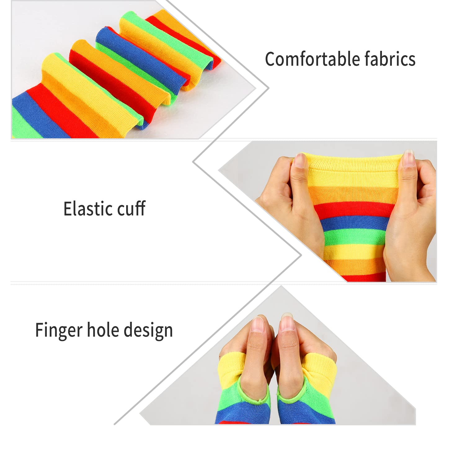Benefeet Women's Striped Thigh High Socks & Arm Warmers Set with Fingerless Gloves - Over Knee High Stockings for Halloween Costumes, Cosplay, and Winter Fashion