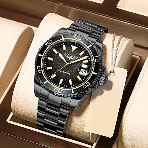 Guanqin Men's Automatic Mechanical Watch - Ceramic Bezel, Stainless Steel Case, Granite Dial - Business, Formal & Sports Watch for Office, Wedding & Outdoor Activities