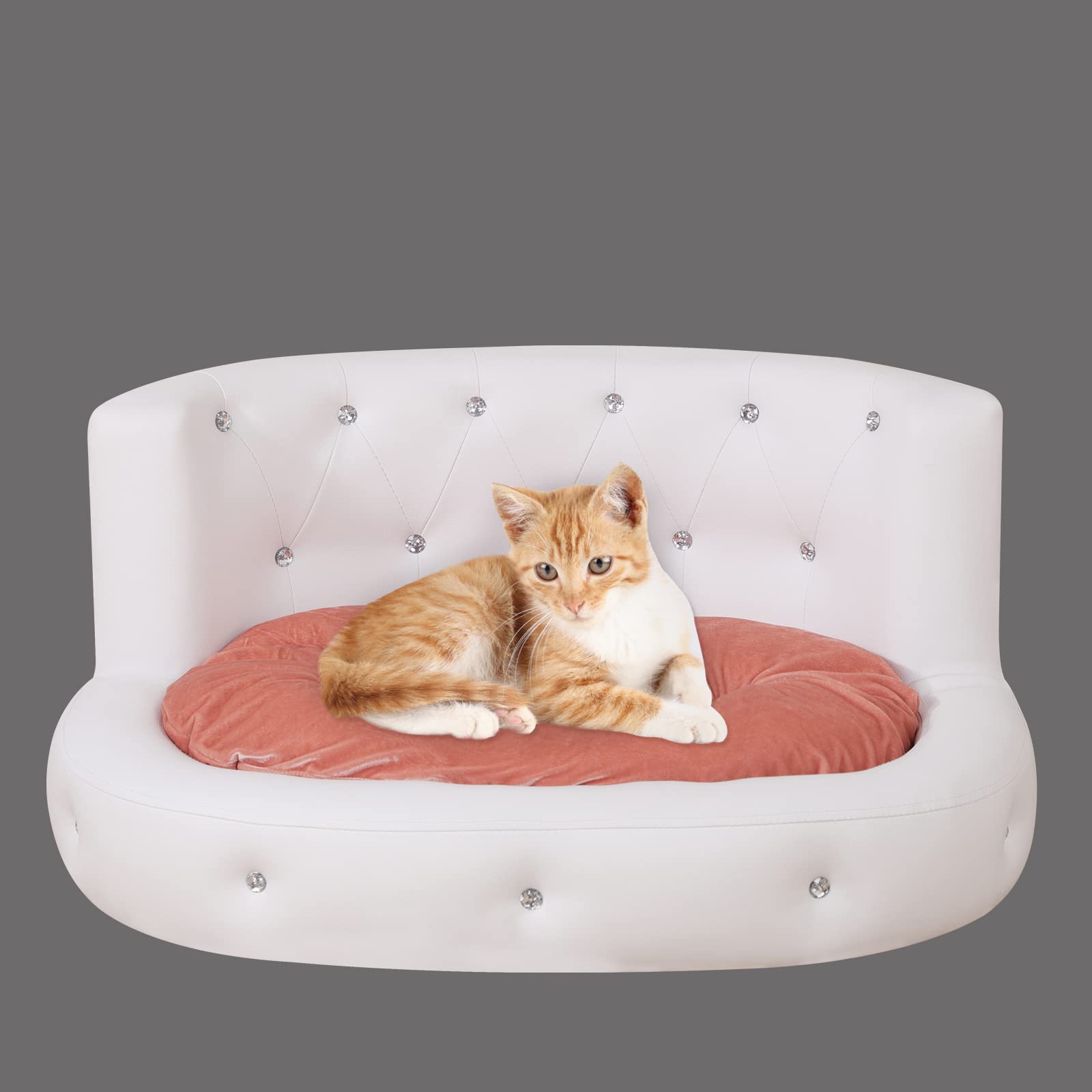 Premium Wooden Frame PU Leather Pet Sofa - Soft Velvet Cushion Dog Bed & Cat Couch for Small Pets - Cozy Pet Furniture for Living Room, Bedroom & Pet Nursery (White)