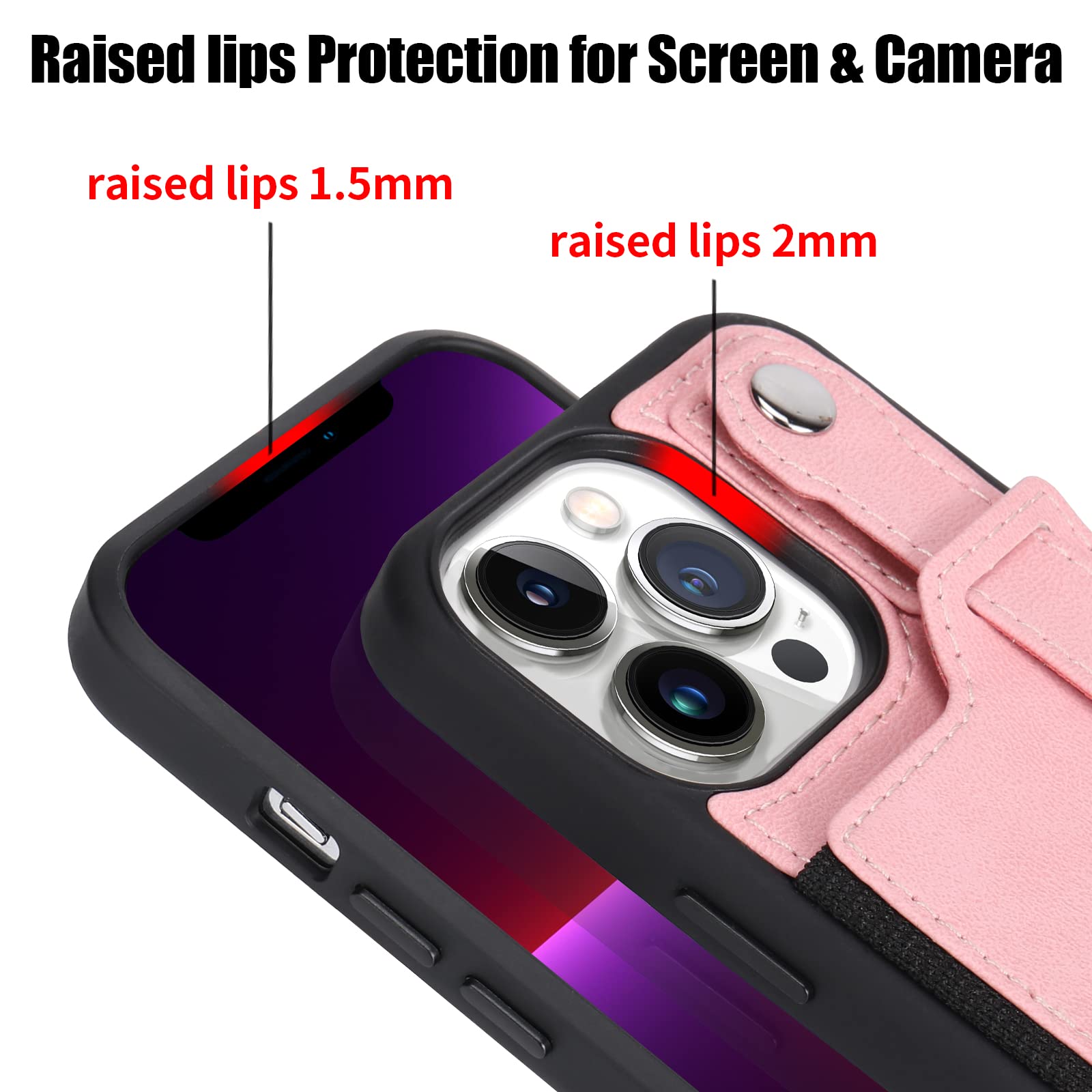 TOOVREN iPhone 13 Pro Wallet Case with Card Holder & Kickstand - Detachable Strap & Lanyard - Protective Back Cover for Apple iPhone 13 Pro 6.1