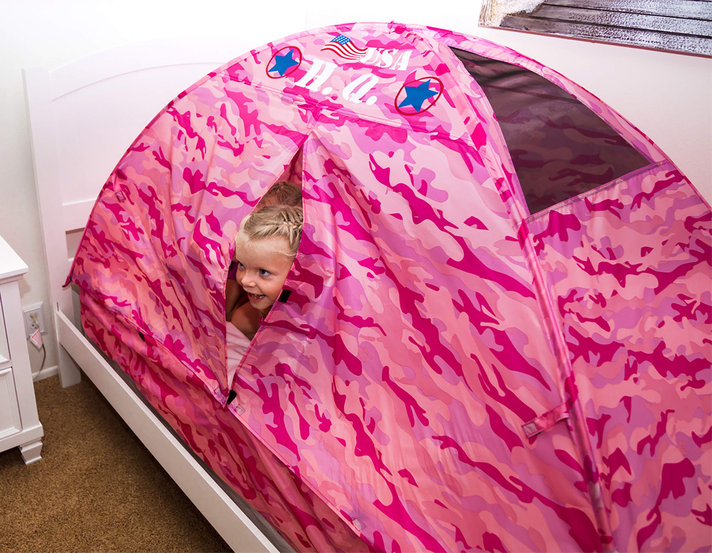 Pacific Play Tents 19781 Kids Pink Camo Bed Tent Playhouse - Twin Size Indoor Play Tent for Girls, Fun Sleepover Fort & Reading Nook for Children's Bedroom