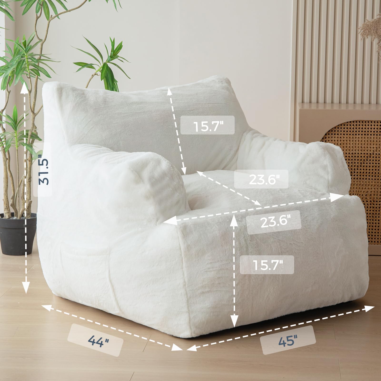 MAXYOYO Giant Bean Bag Chair - Super Soft Faux Fur Oversized Bean Bag Couch with Armrests for Adults, Living Room Furniture, Beige - Perfect for Lounging, Gaming & Movie Nights