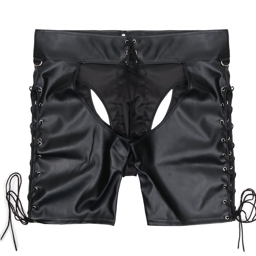 iEFiEL Men's Open Pouch Wet Look Lacing Jockstrap Shorts - Breathable Underpants with Zip Legs for Gym, Workout & Sports Performance Underwear