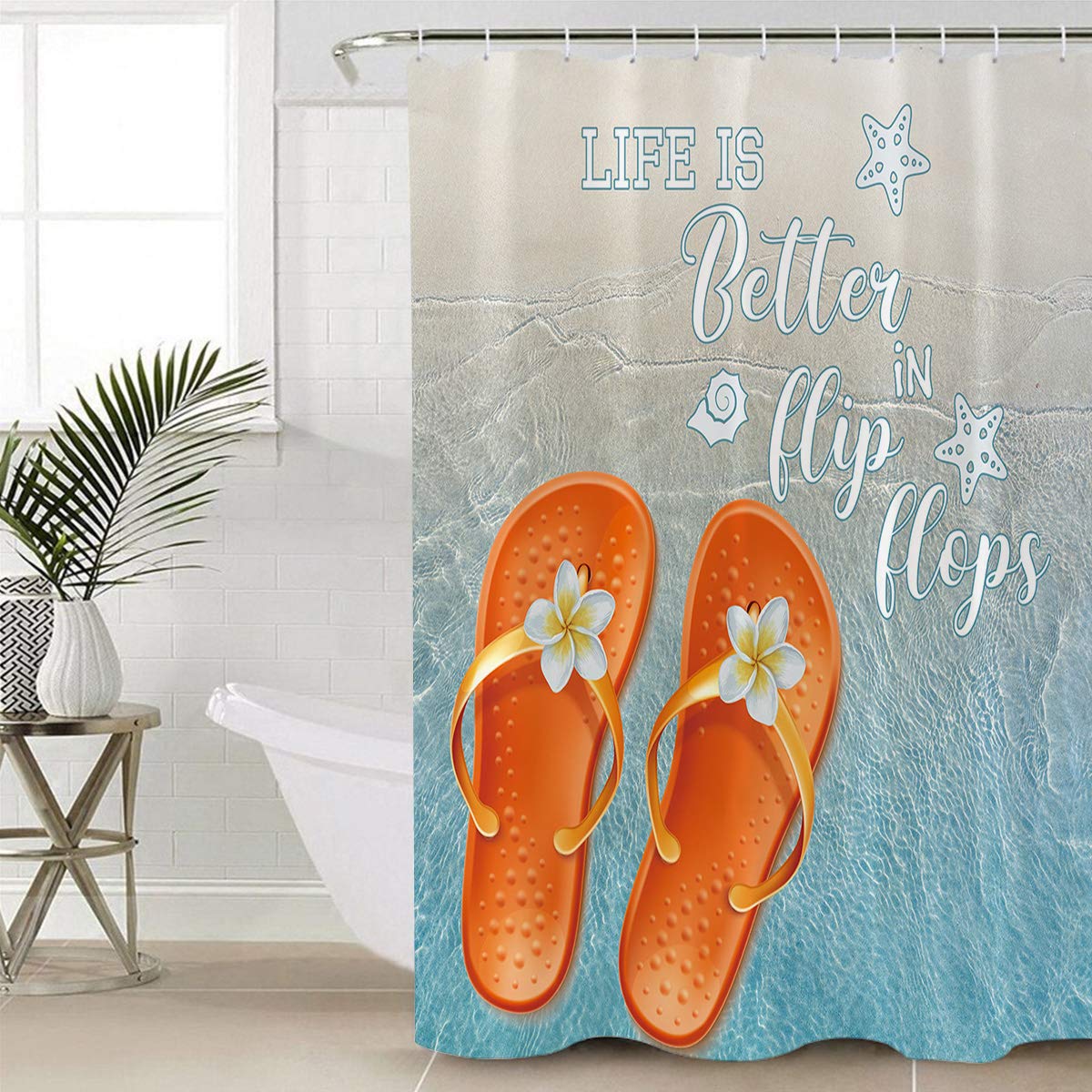 Beach Life Shower Curtain with Starfish & Shells - 60x72 Inch for Bathroom Decor