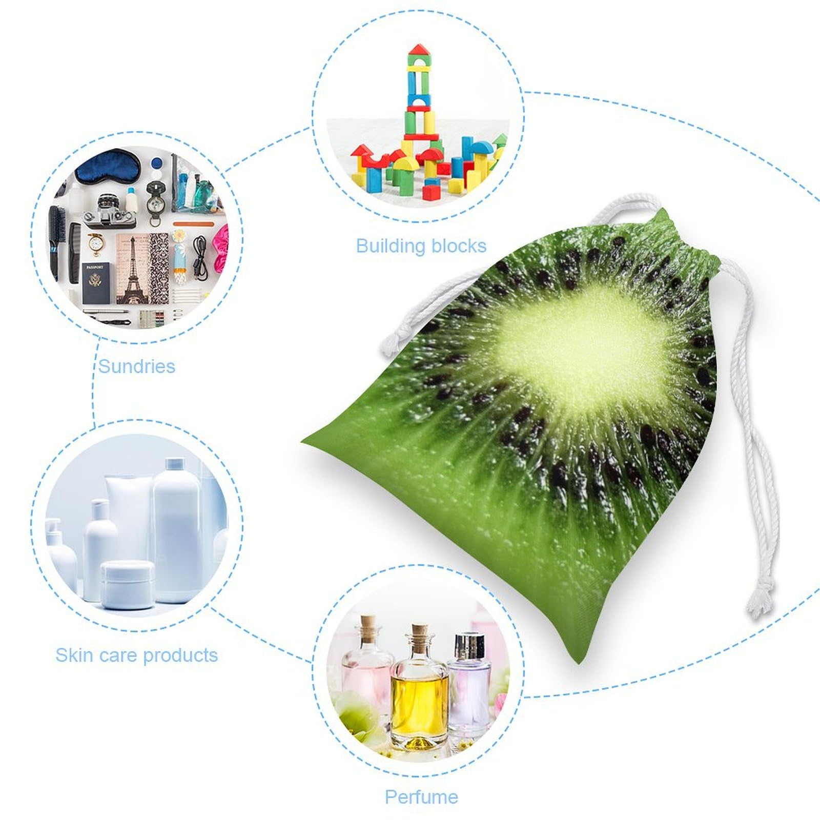 Organic Kiwi Fruit Print Muslin Drawstring Bags - Reusable Small Gift Pouches for Jewelry, Party Favors & Wedding Decor (Set of 5) - Eco-Friendly Cotton Storage Bags for Travel, Baby Shower & Retail Packaging