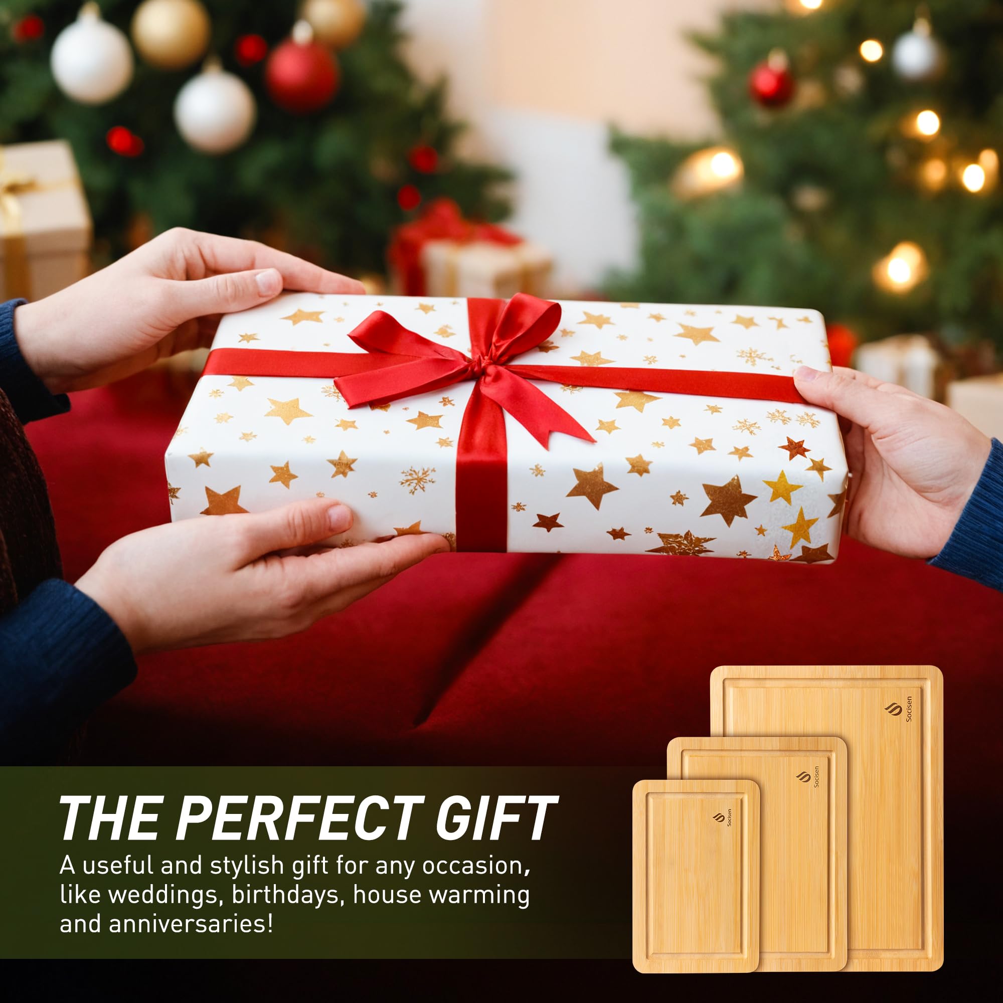 Premium Bamboo Cutting Board Set with Non-Slip Feet - Over Sink Kitchen Essentials for First Apartment & New Home - Perfect Housewarming Gift for Hostess & Home Decor - Ideal for Meal Prep, Entertaining & Daily Cooking