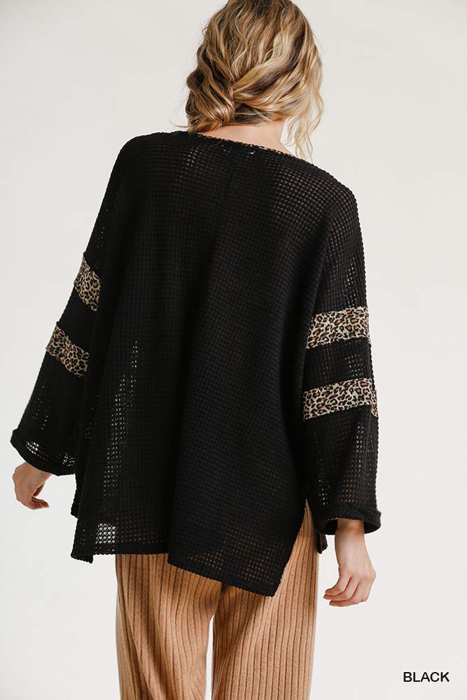 Umgee Women's Animal Print Waffle Knit Top | Soft Long Sleeve Blouse | Casual Fall & Winter Shirt for Work, Date Night & Weekend Outfits