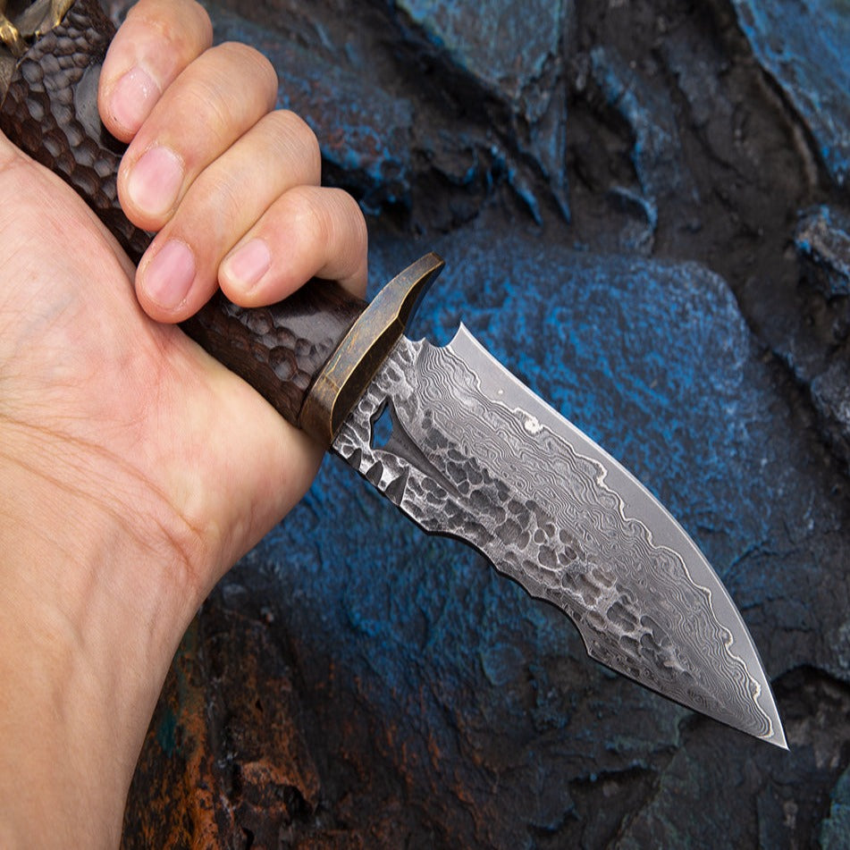 Premium VG10 Damascus Steel Hunting Knife with Exotic Ebony Wood Handle - Outdoor Survival, Camping & Bushcraft Essential