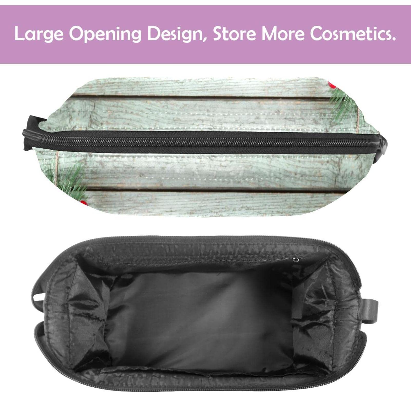 Large Travel Cosmetic Bag for Women - Christmas Snow Wood Makeup Organizer & Toiletry Pouch | Perfect for Holiday Gifts, Vacation Essentials, and Daily Beauty Storage