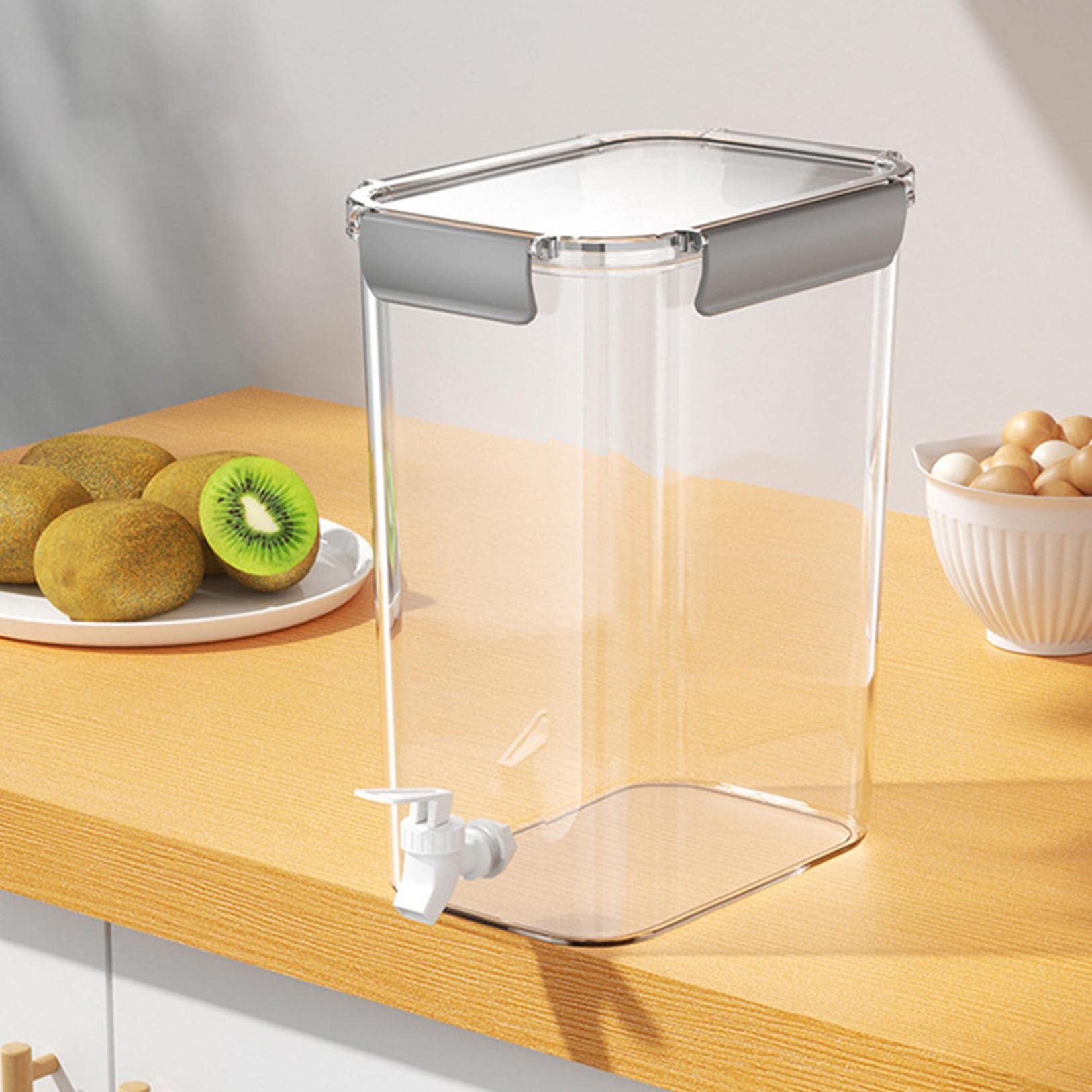 REATOU 4.5L Cold Brew Water Dispenser with Faucet - Large Capacity Refrigerator Pitcher for Iced Tea, Lemonade, Fruit Infused Water - Space Saving Design for Kitchen, Home, Party, Bar & Wedding (Gray)