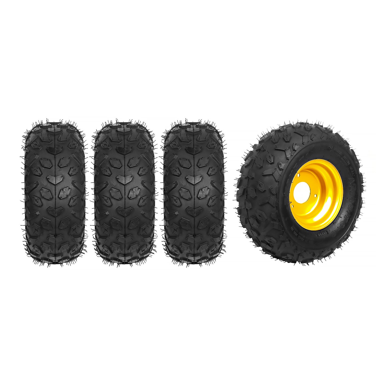 4PCS ATV Go Kart Tires and Rims Tubeless 145/70-6 Inch Front or Rear Wheels for Go Kart, Buggy, ATV, Mini-bikes & Quad Bike - 3 Mounting Holes - Perfect for Off-Road Racing, Trail Riding & Backyard Adventures
