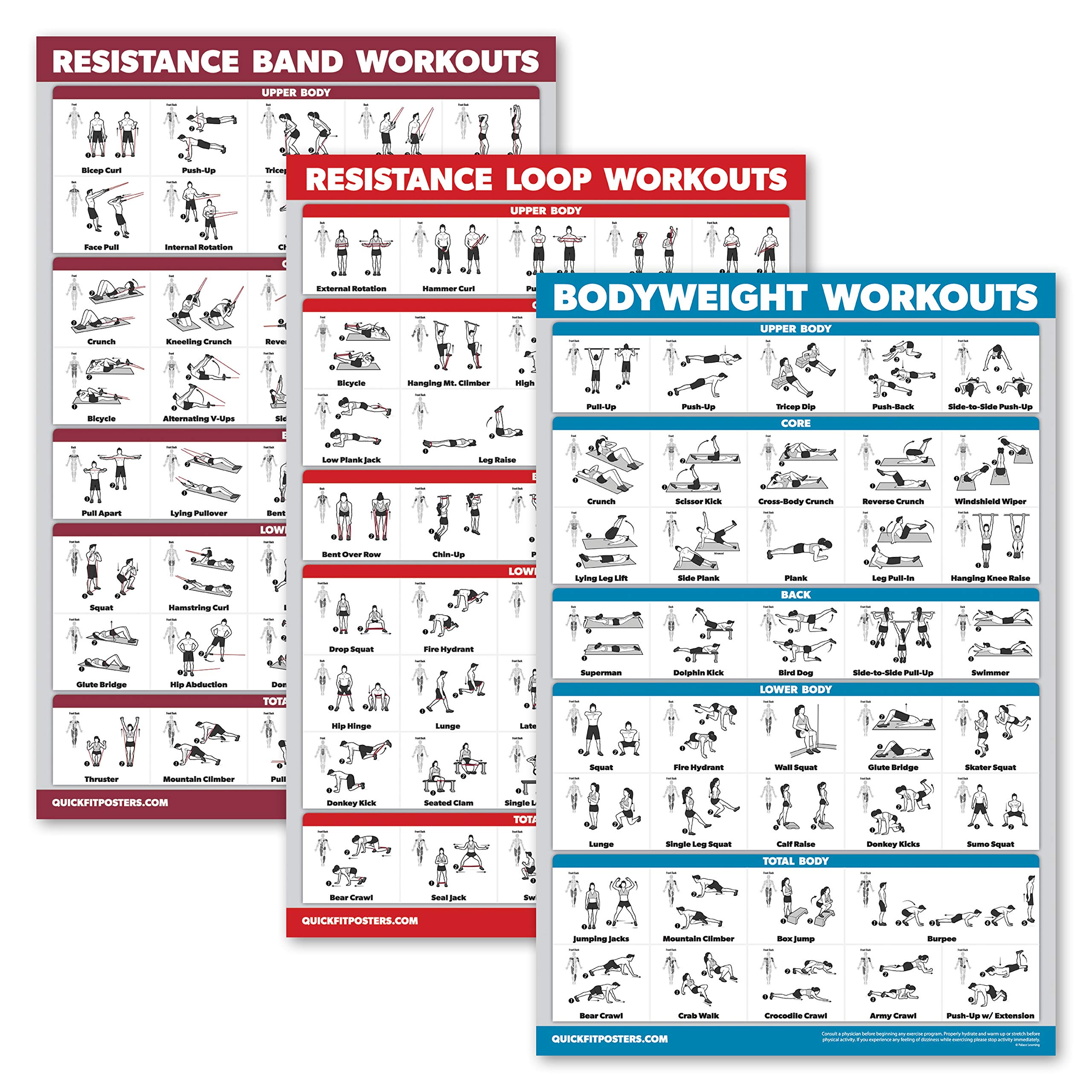 Palace Learning 3-Pack Resistance Bands Set - Exercise Poster, Resistance Loops Workout Chart & Bodyweight Training Guide - Home Gym Equipment for Strength Training, Yoga & Fitness - Perfect for Home Workouts, Gym Training & Physical Therapy