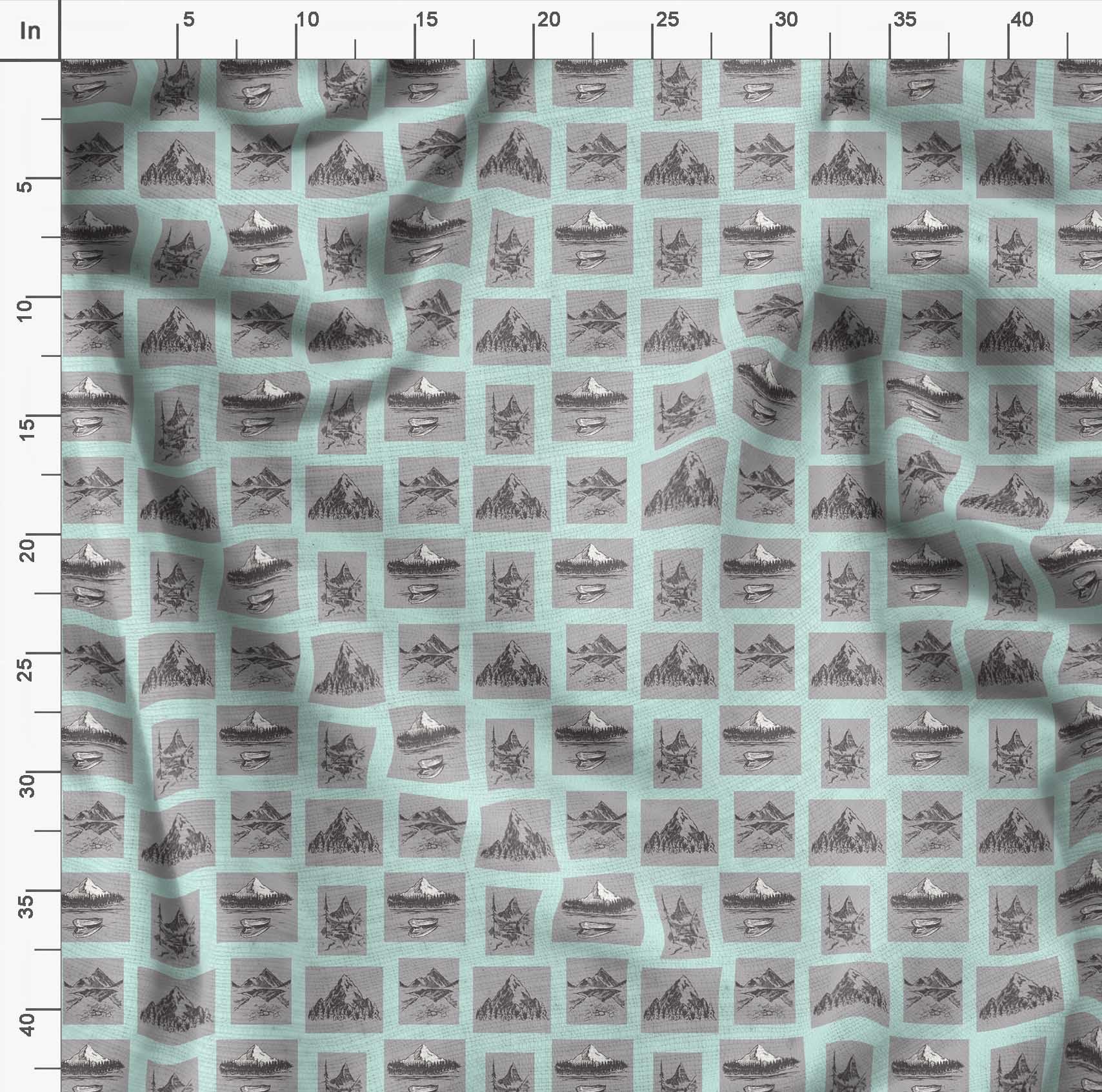 Soimoi Moss Georgette Green Fabric by The Yard - 42 Inch Wide Nautical Print Fabric with Boat & Mountain Nature Pattern - Lightweight Draping Material for Dresses, Scarves, Curtains and DIY Fashion Projects
