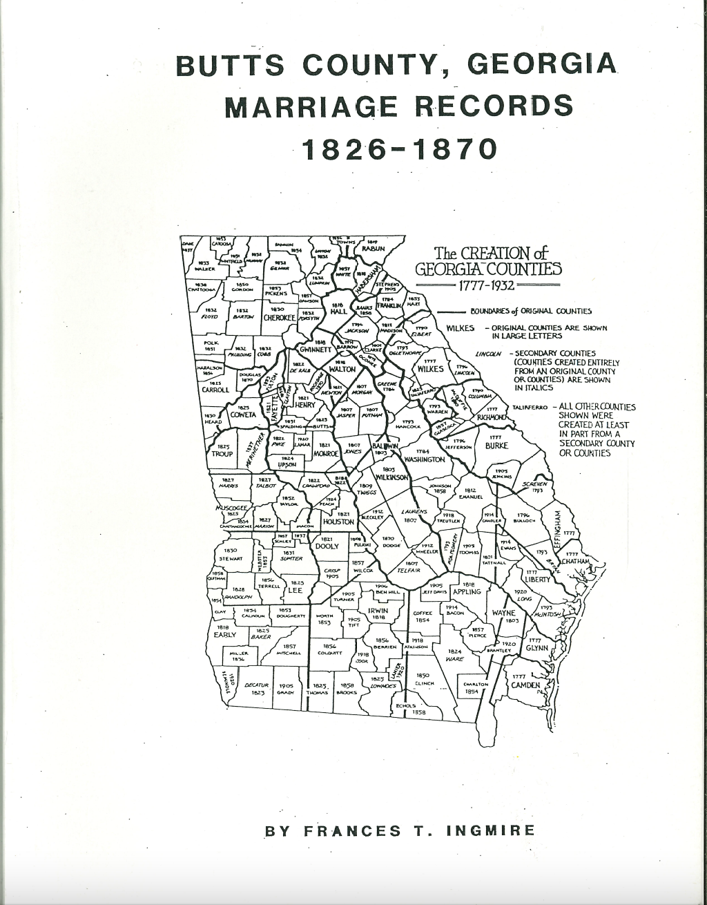 Butts County Georgia Marriage Records 1826-1870 - Genealogy Research & Family History Documentation