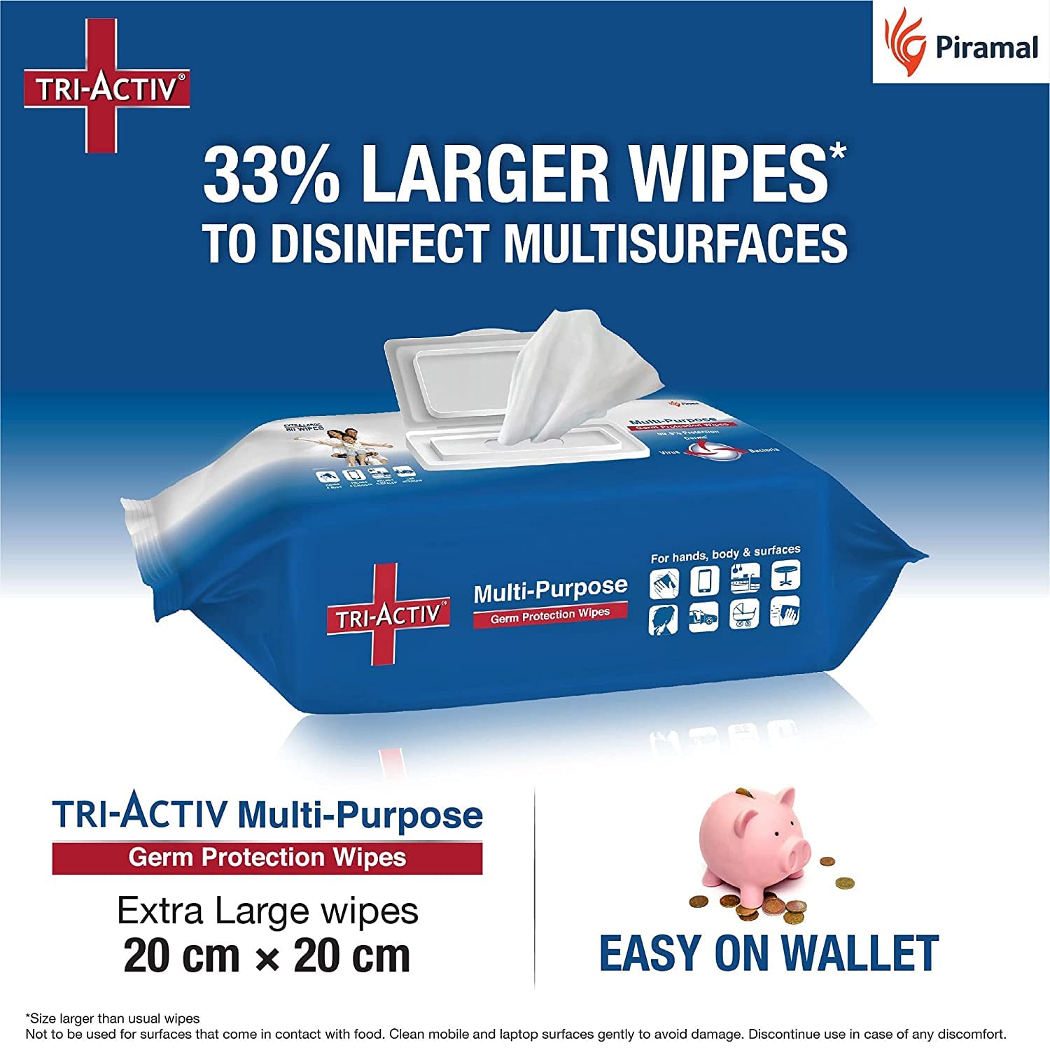 Tri-Activ Multi-Purpose Disinfecting Wipes - Antibacterial Cleaning Wipes with Aloe Vera | Kills 99.9% Germs | Safe for Skin & Surfaces | Extra Large 80-Count Canister (Pack of 3) | Perfect for Home, Office, Gym & Travel Use