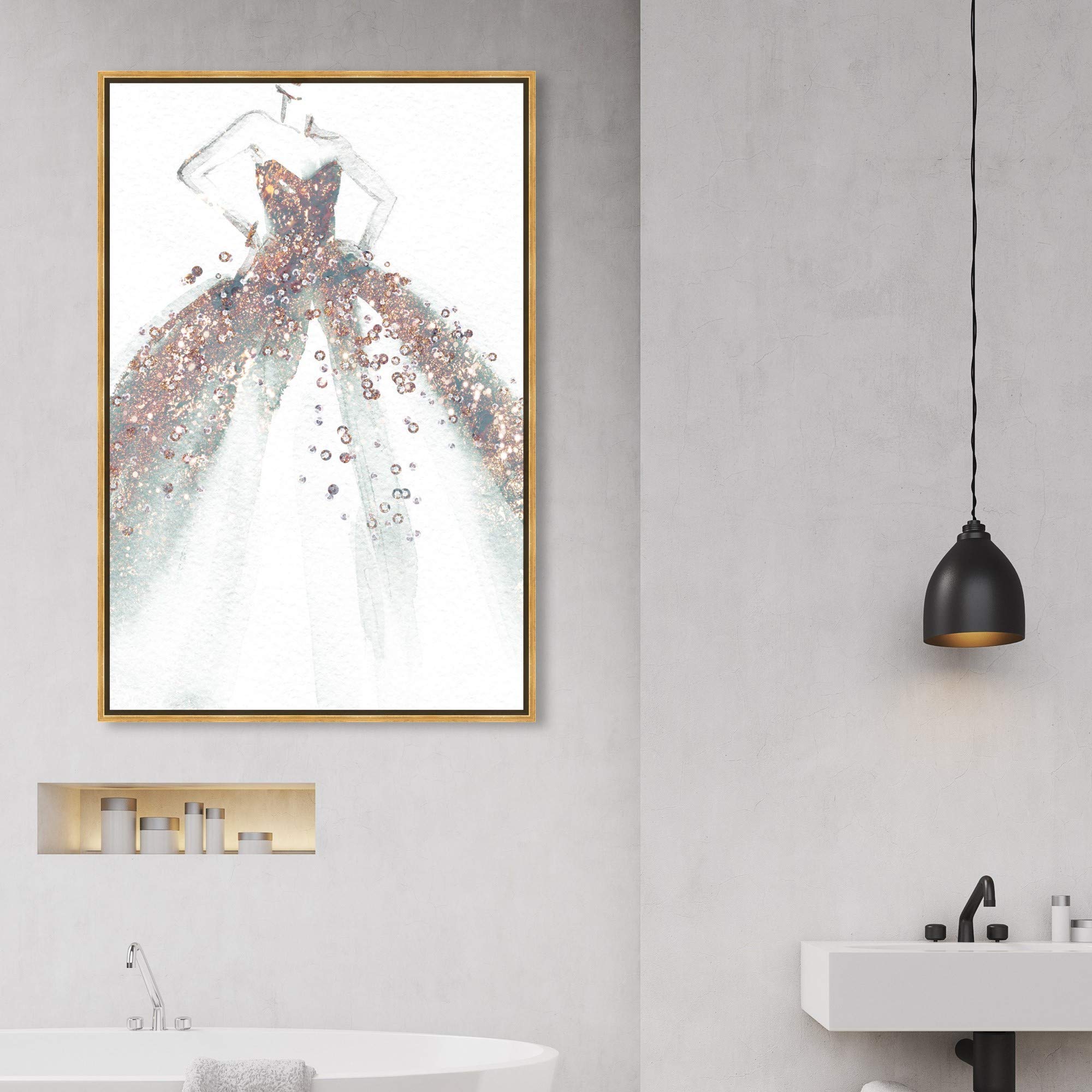 Oliver Gal Artist Co. 'Star of The Ball' Fashion Glam Wall Art - 30x45 Inch Framed Canvas Print in Gold & White | Elegant Home Decor for Living Room, Bedroom & Office