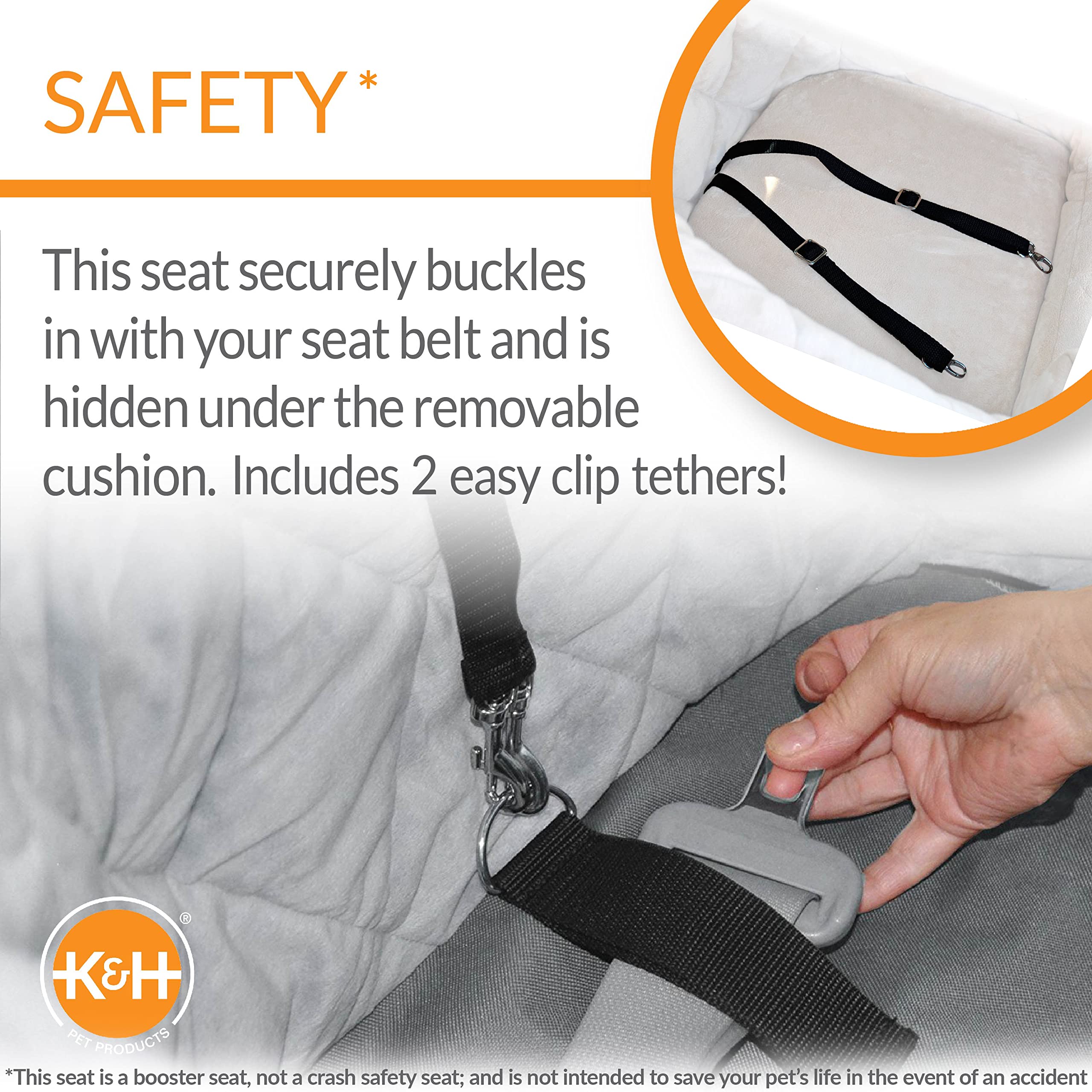 K&H Dog Car Seat Booster with Safety Belt for Small & Medium Dogs - Travel Comfort