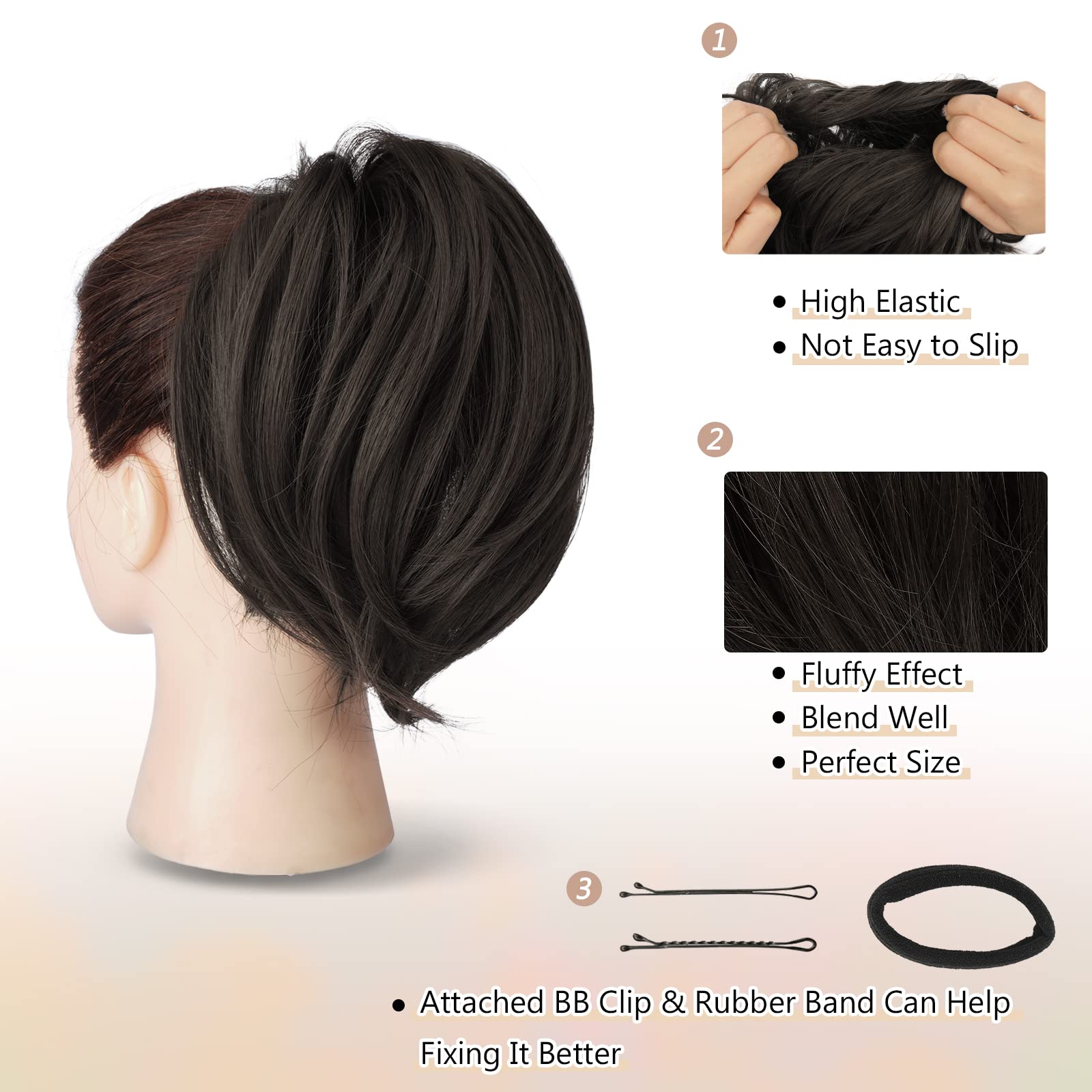 Straight Hair Bun Ponytail Extension - Elastic Scrunchie Hair Tie for Women | Perfect for Workout, Office & Everyday Hairstyles