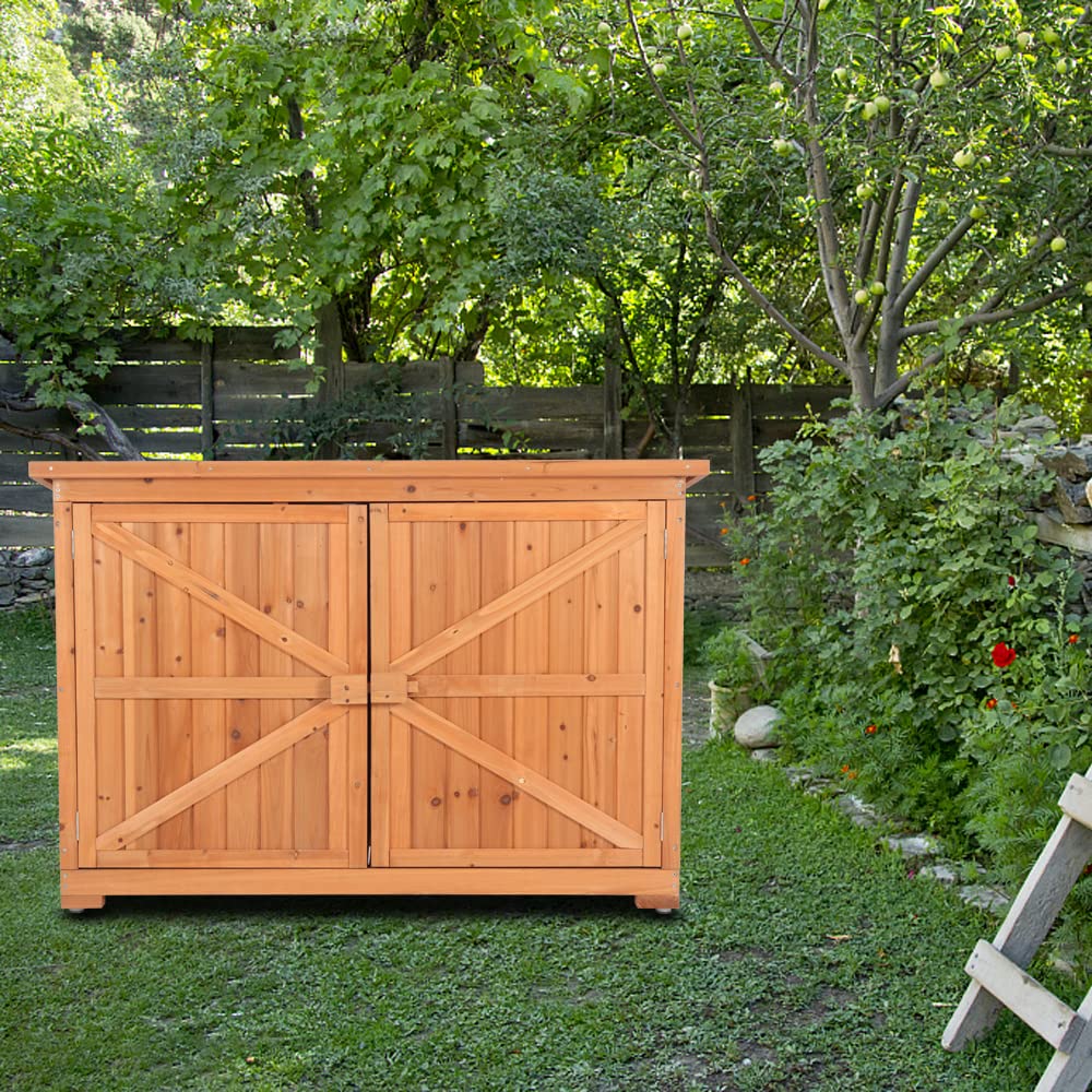 Outdoor Storage Cabinet - Wooden Garden Shed with Double Doors, Fir Wood Yard Storage Locker | Perfect for Patio, Backyard, and Outdoor Gear Organization